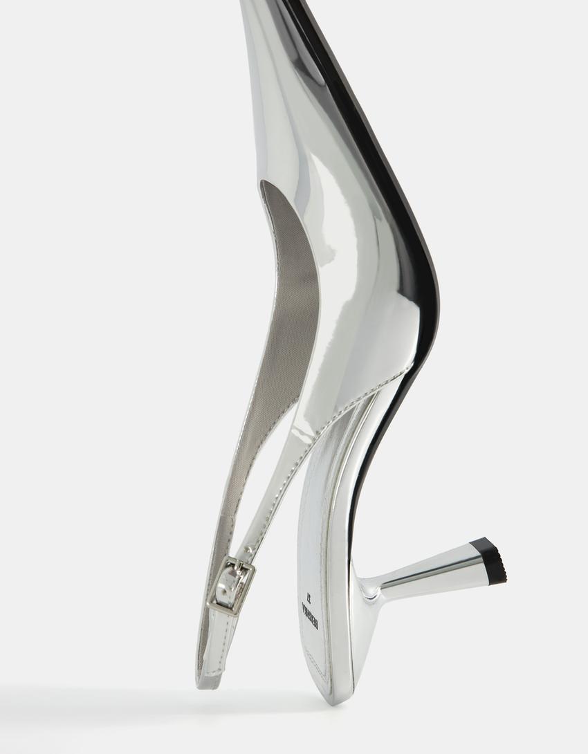 Metallic slingback kitten-heel shoes-SILVER-2