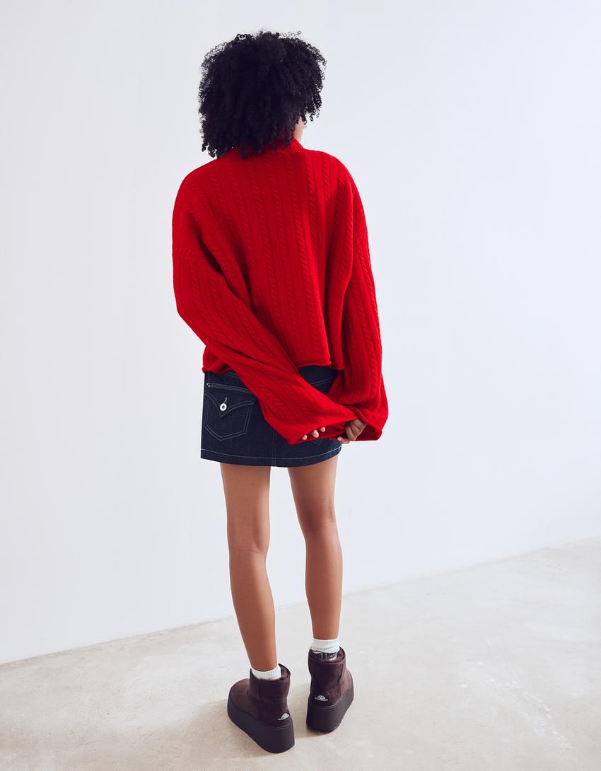 Braided high neck jumper-Red