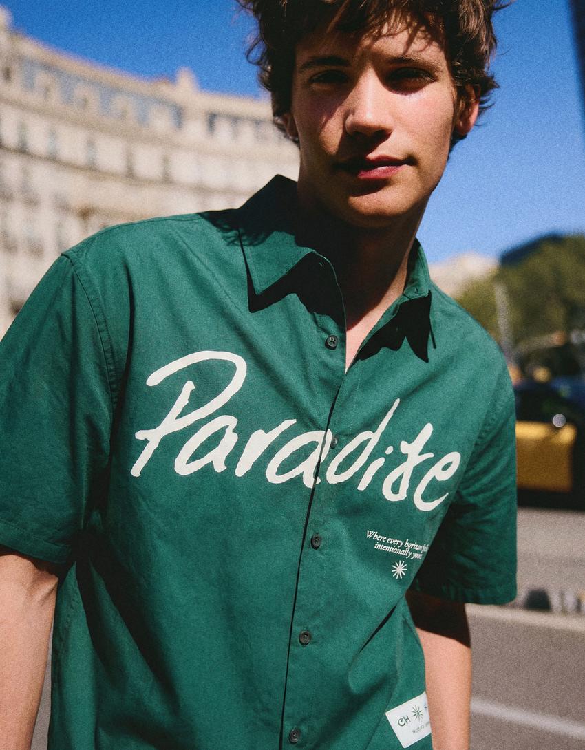 Oversize short sleeve printed shirt-Green