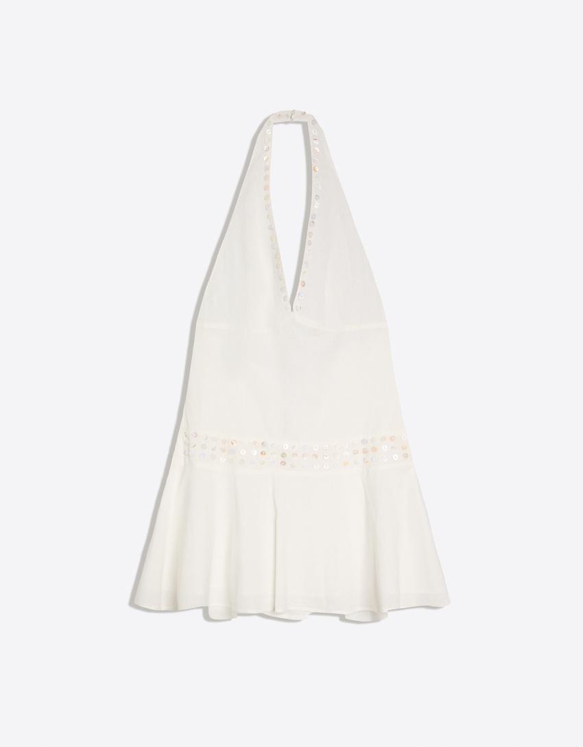 Robe encolure américaine boutons-Blanc