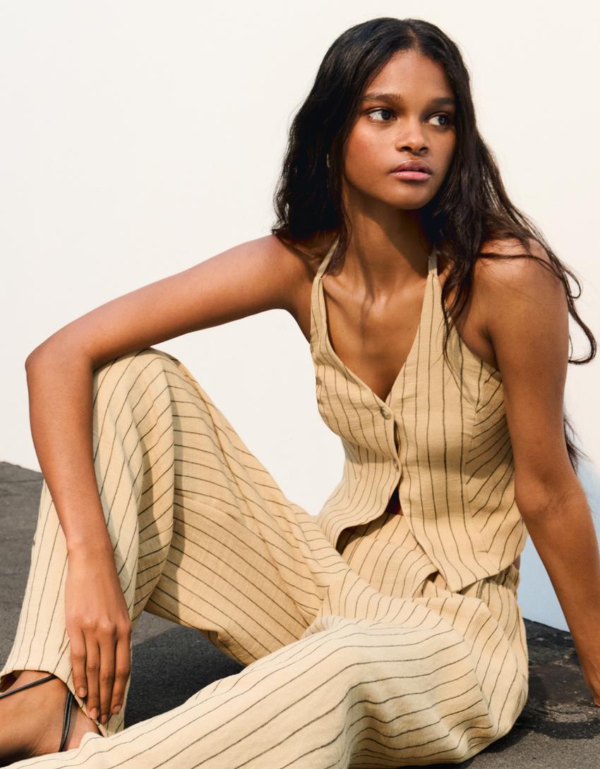 Ensemble gilet sans manches et pantalon taille élastique-Ensemble gilet sans manches et pantalon taille élastique