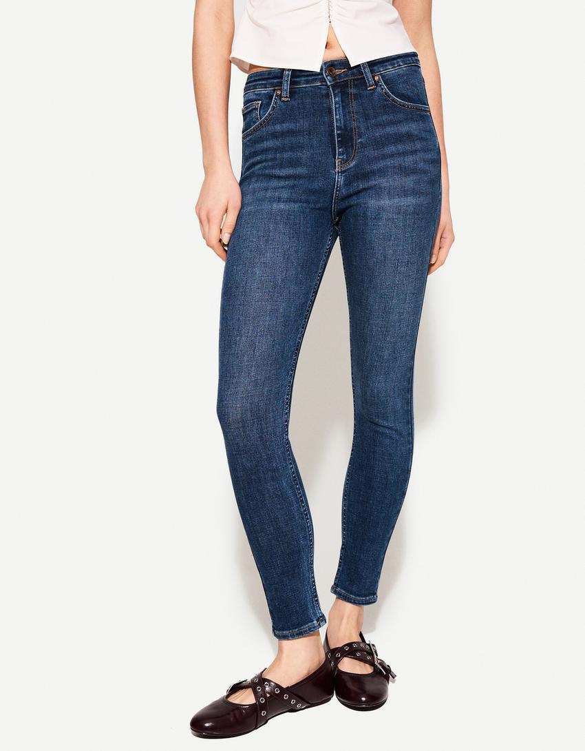 Jeans taille très haute skinny-Bleu