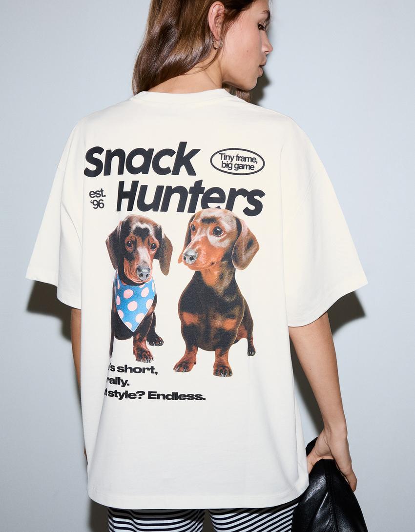 T-shirt à manches courtes imprimé-Blanc cassé