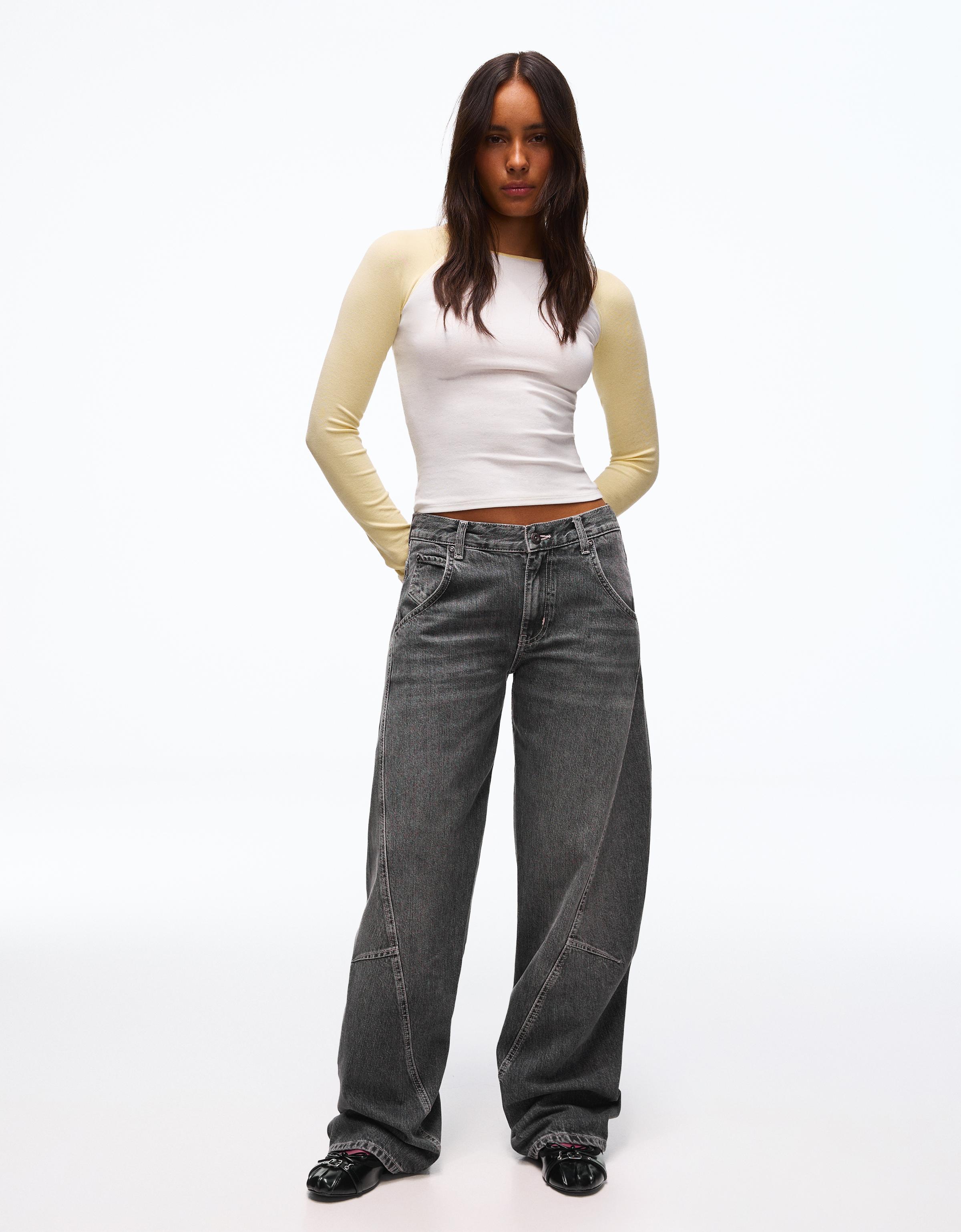 Low-rise barrel jeans — Dark grey