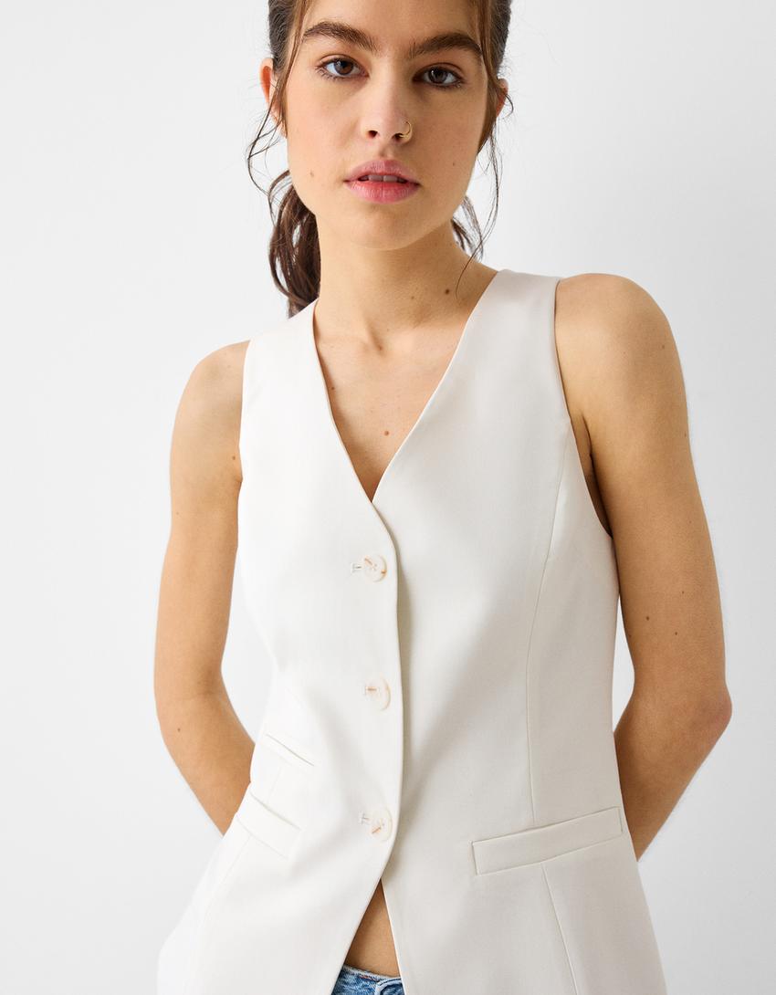 Long buttoned waistcoat-White-2
