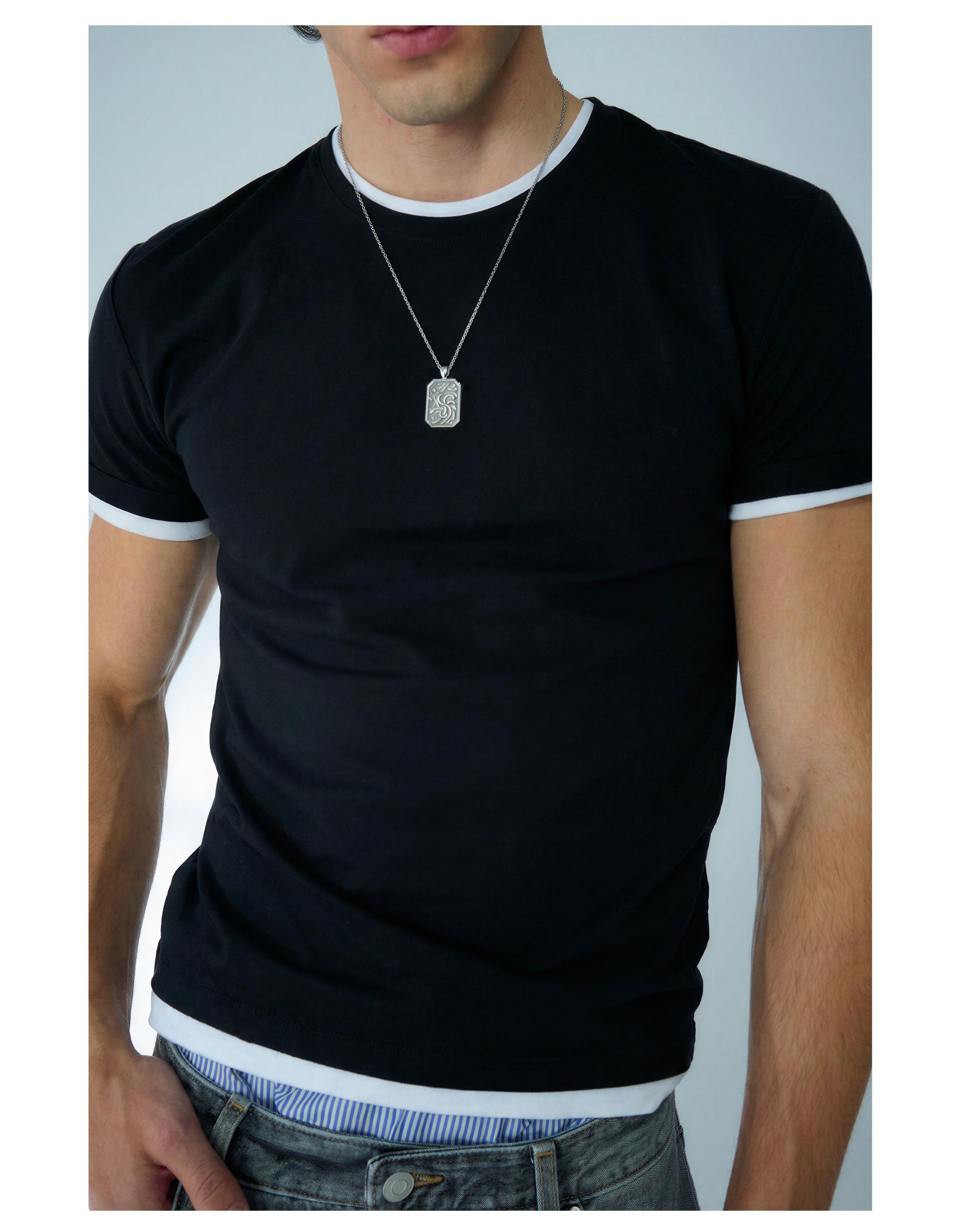 Short sleeve roll-up T-shirt — Black