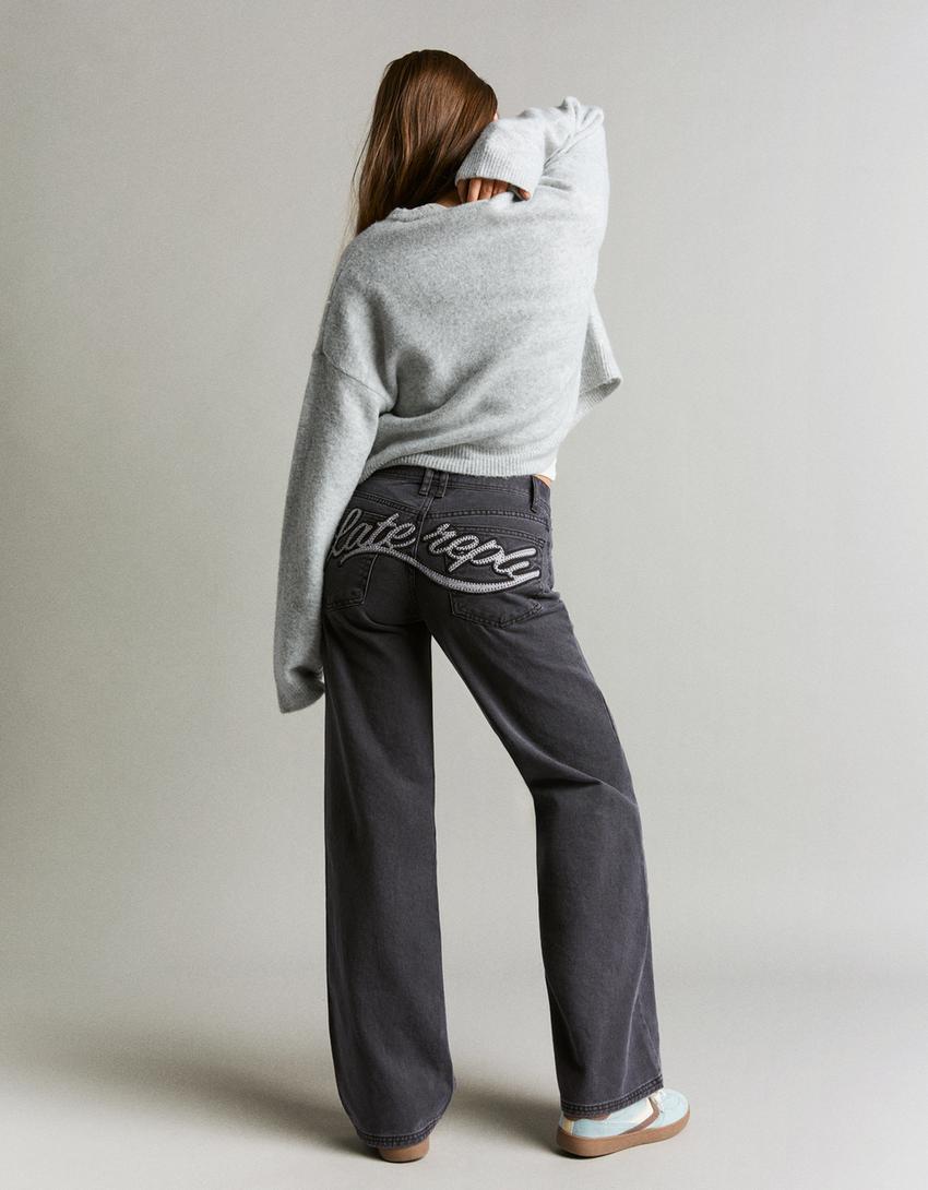 Pantalón straight sarga-Gris