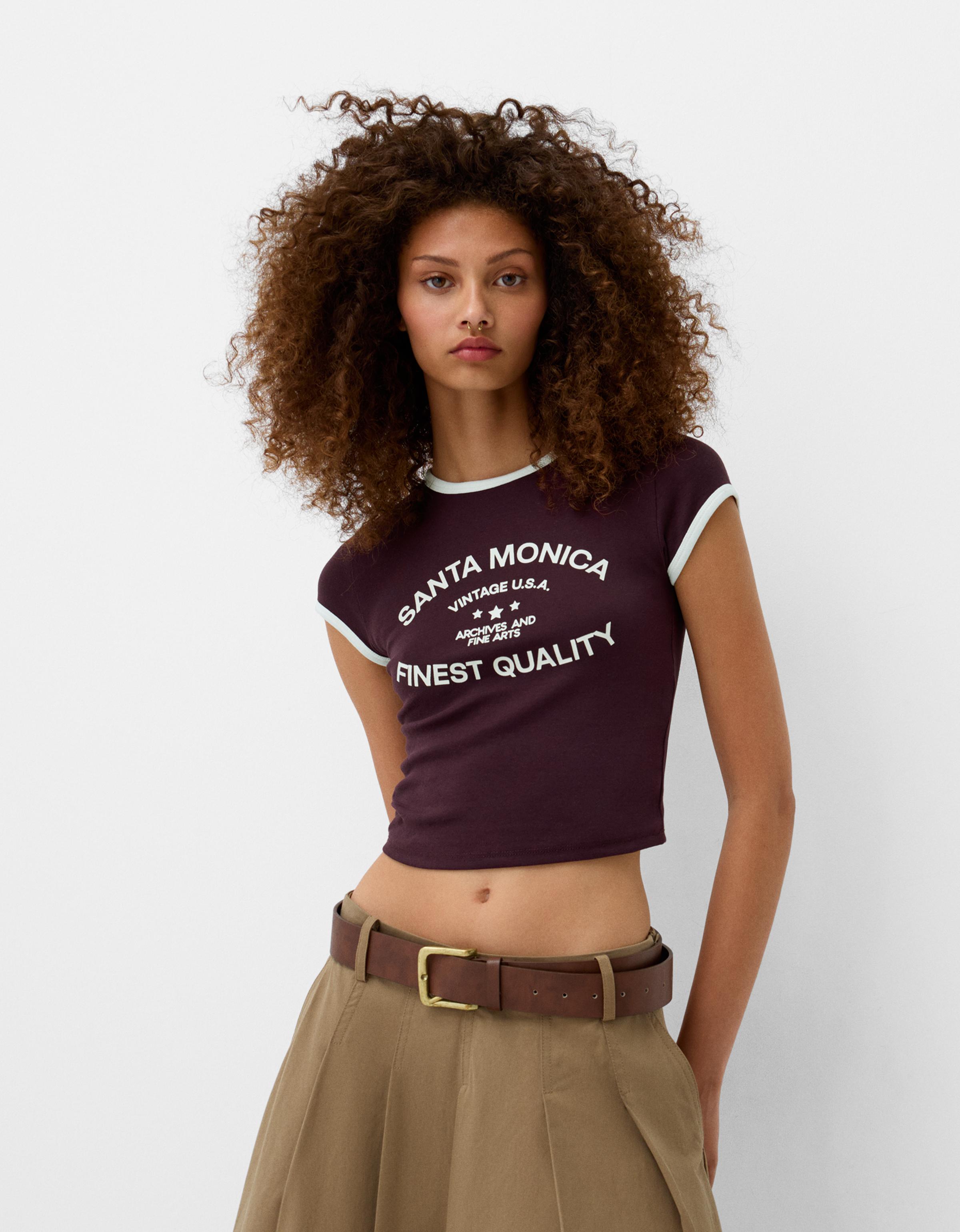 Bershka Kontrastfarbenes T-Shirt Damen S Violett