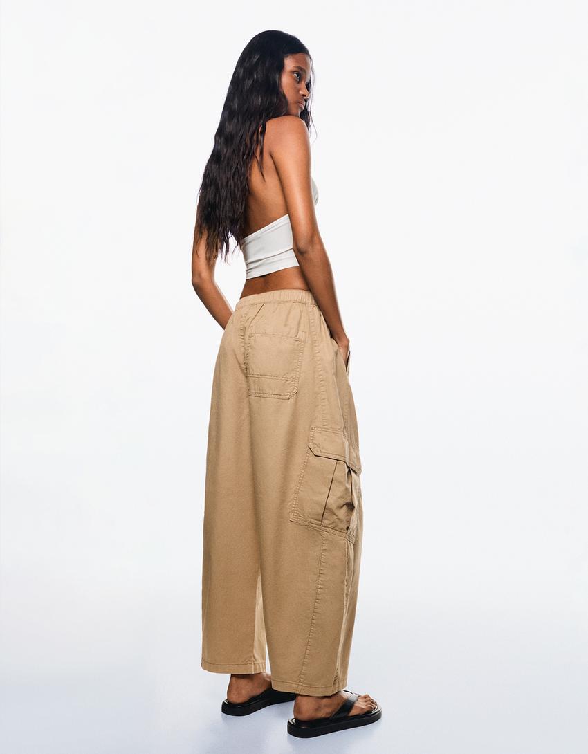 Pamučne kargo pantalone-Boja peska-1
