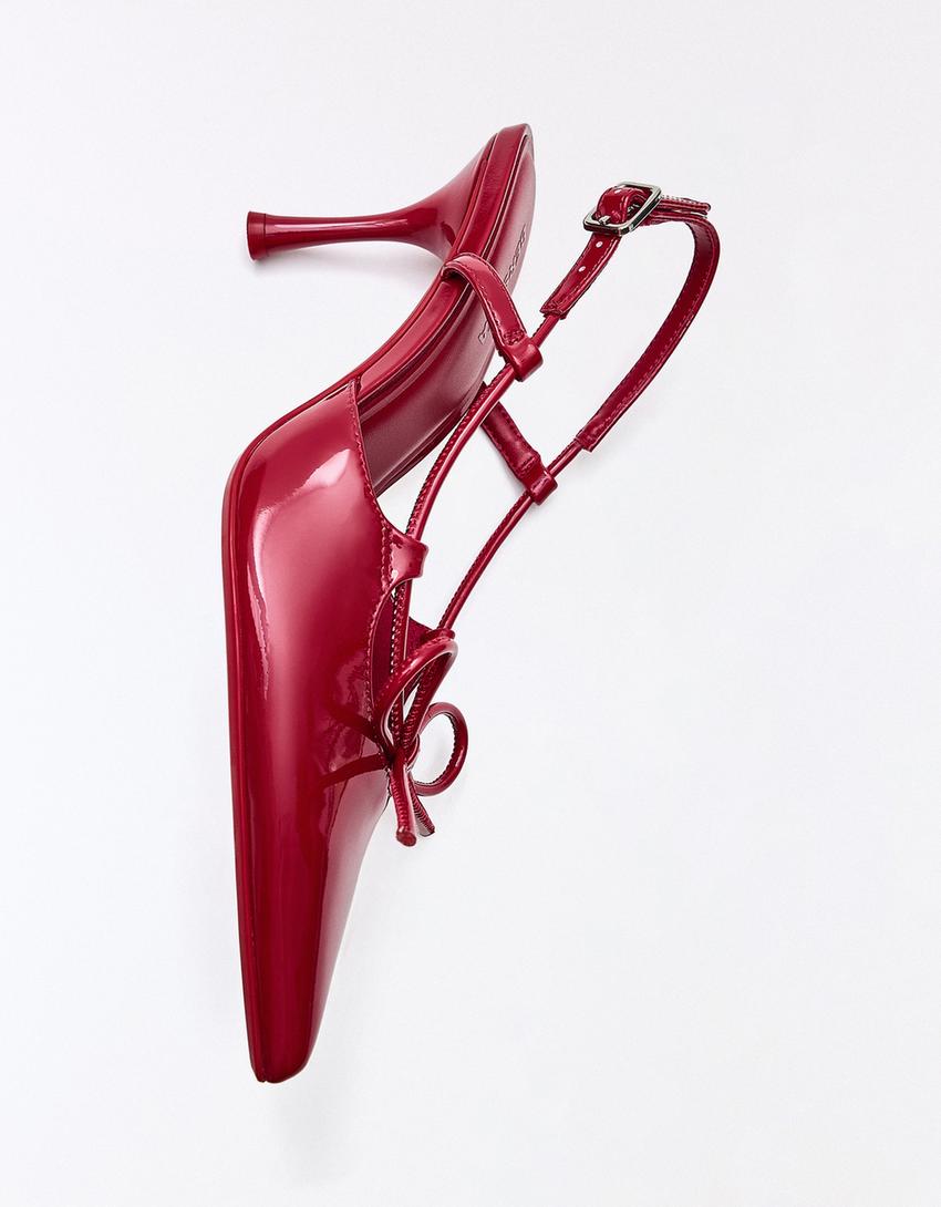 Escarpin talon ouvert détail-Rouge