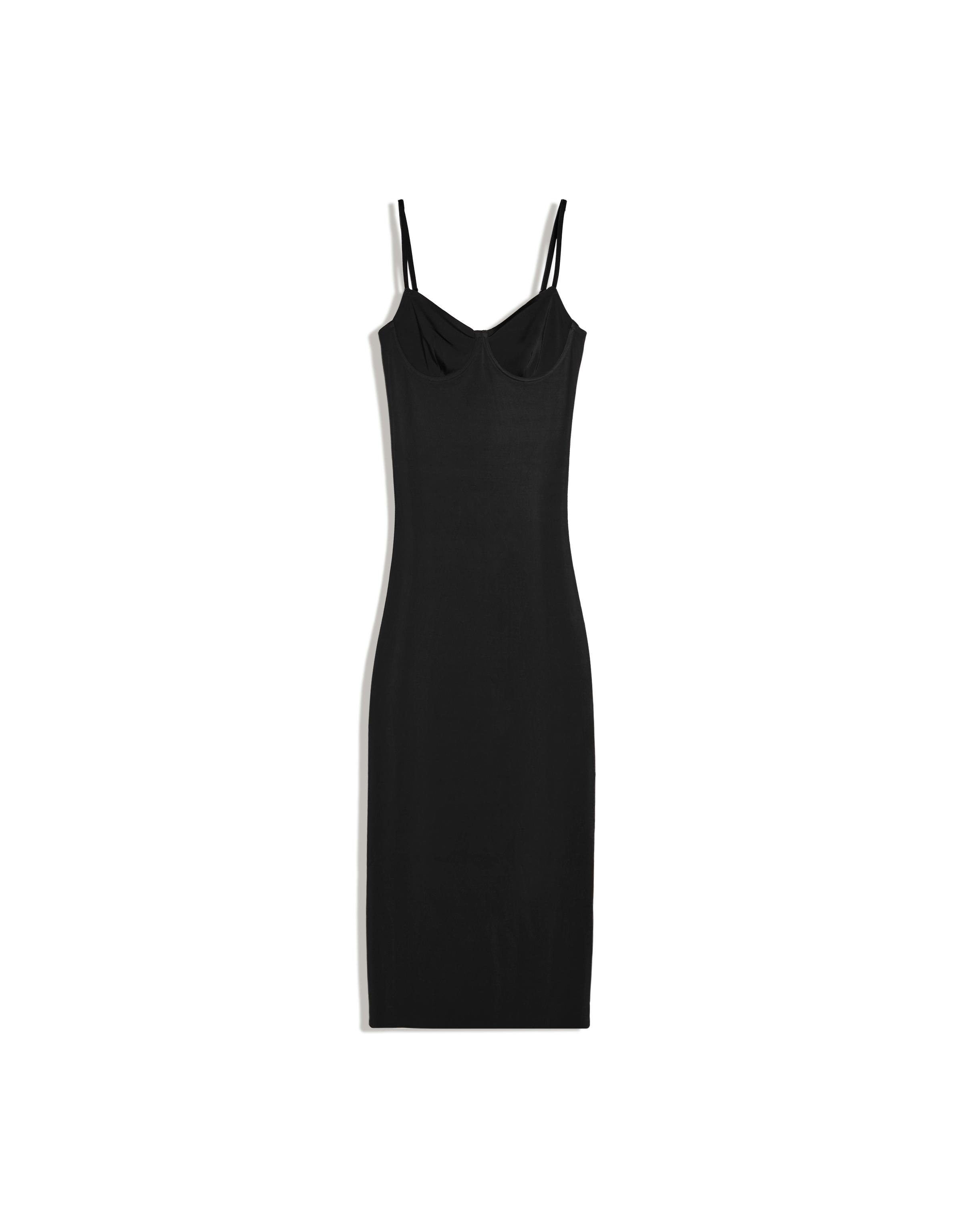 Midi dress with straps and sweetheart neckline — Black