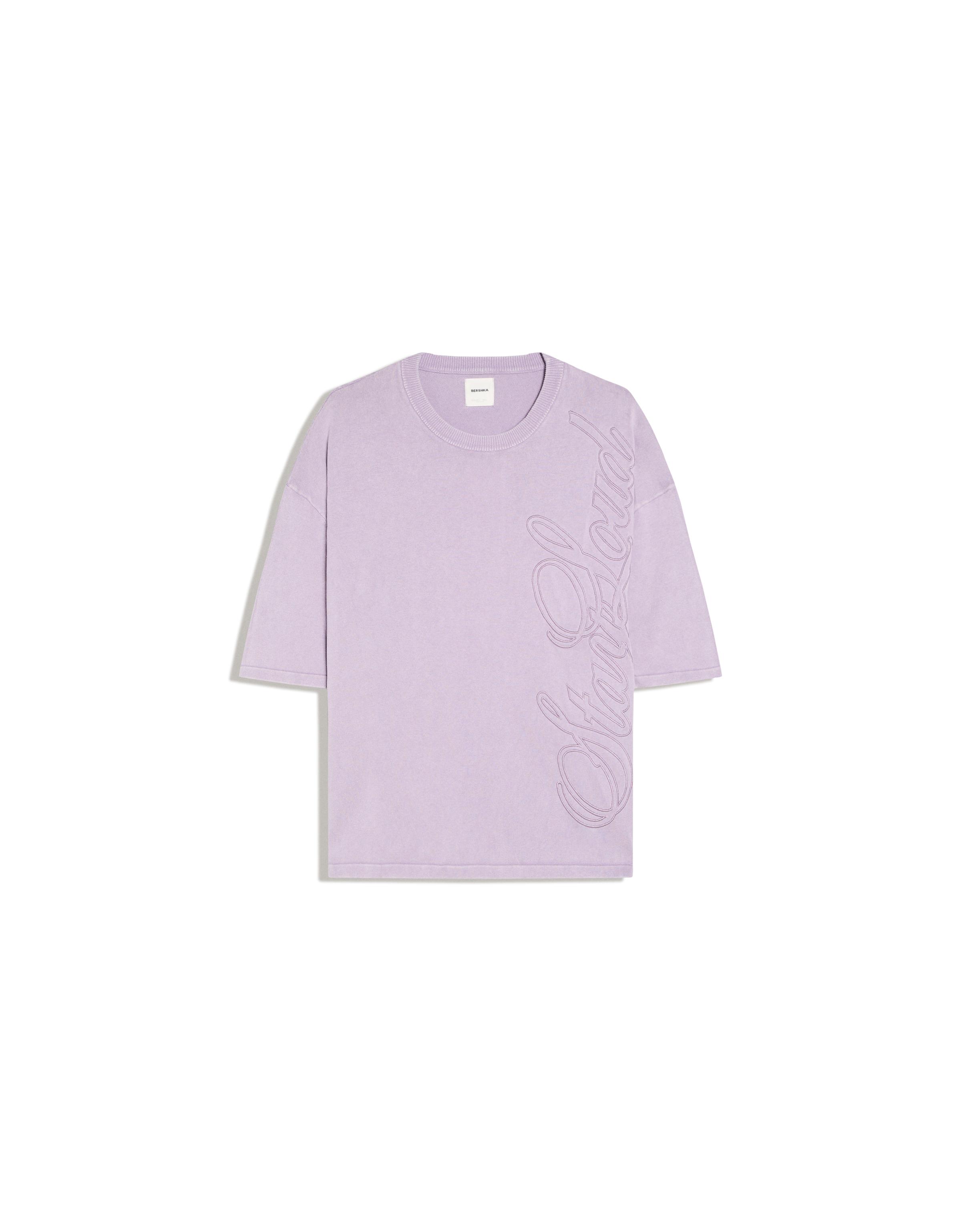 Short sleeve washed effect embroidered T-shirt — Violet