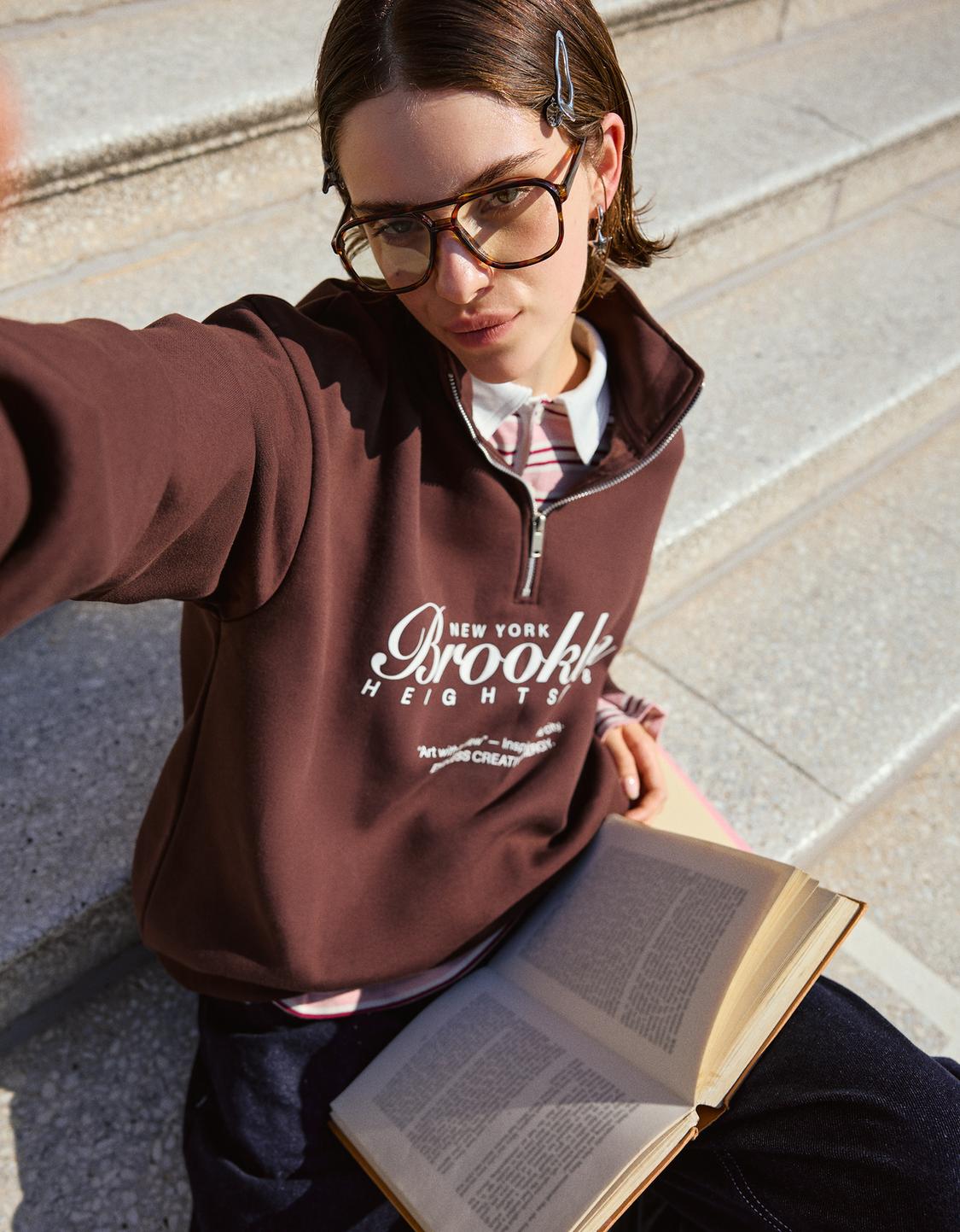Printed quarter-zip sweatshirt