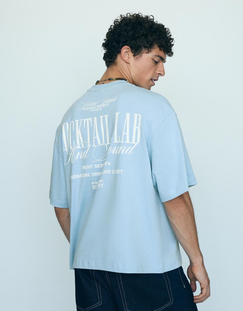 Boxy short sleeve print T-shirt-Light blue