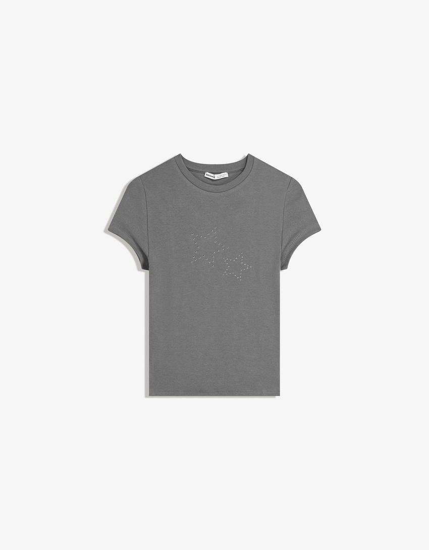 Camiseta manga corta tachas-Gris-0