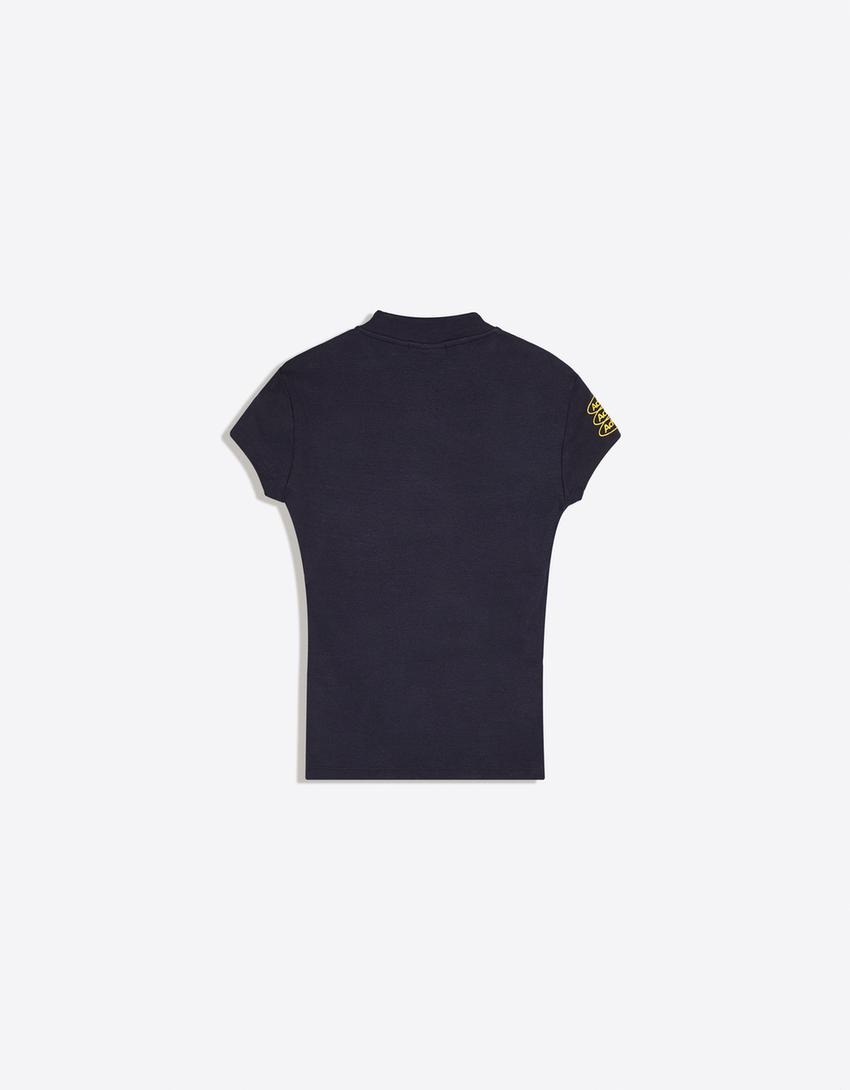 T-Shirt mit kurzen Ärmeln und Knebelknöpfen-Blau