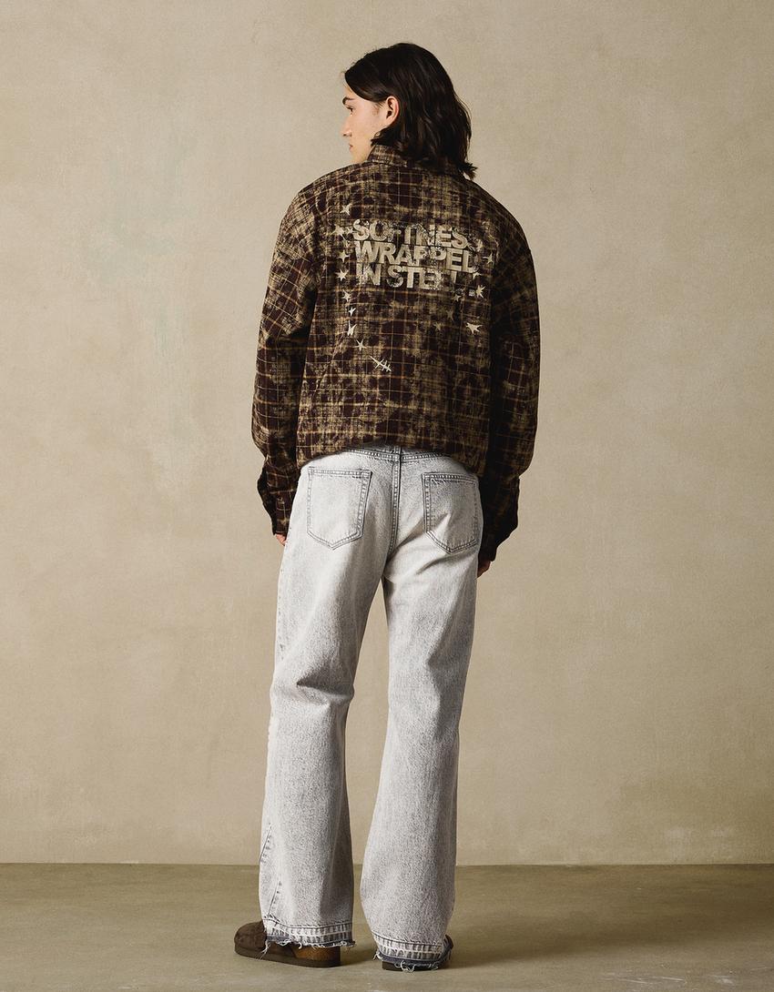 Utsvängda jeans med rak passform-Grå