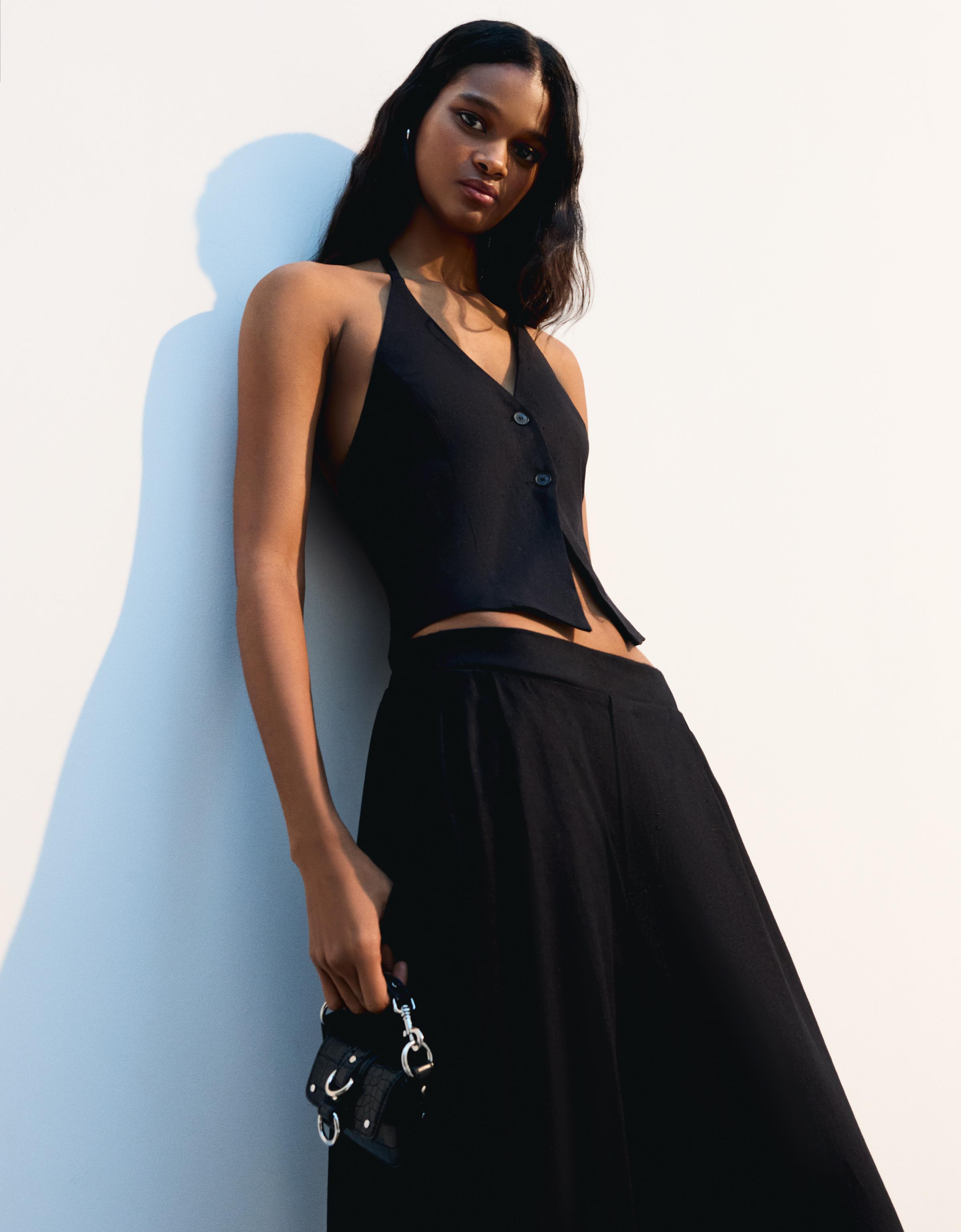 Bershka Knopfweste Mit Leinen Damen Xs Schwarz