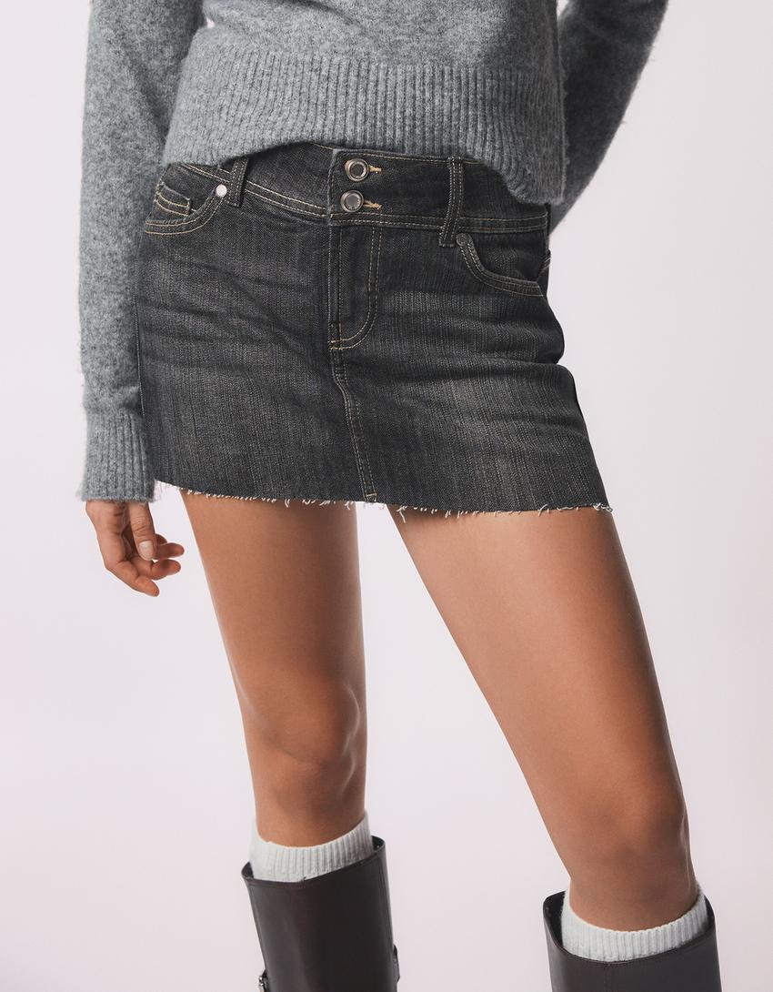 Denim mini skort-Zwart