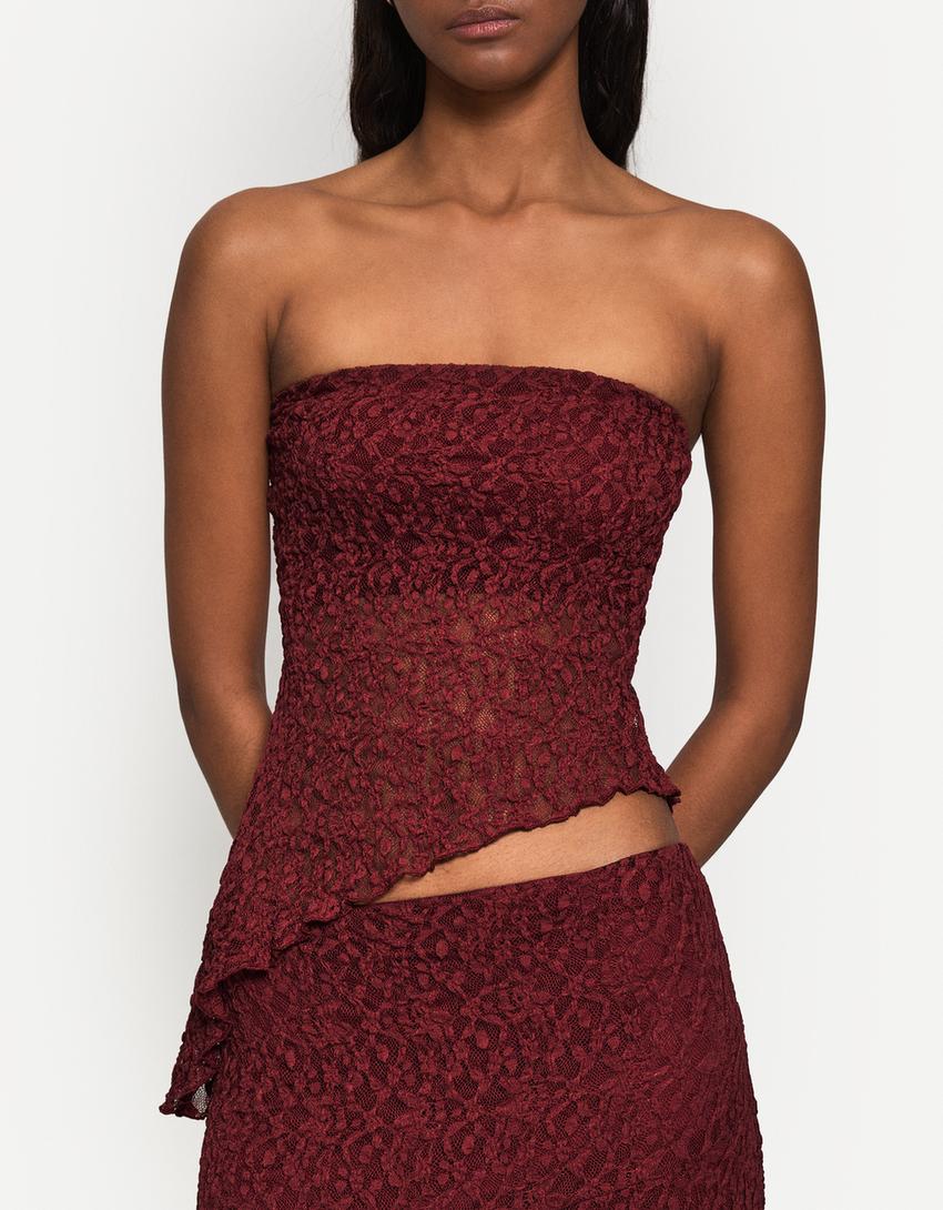 Blonde lace top and midi skirt set-Burgundy-5