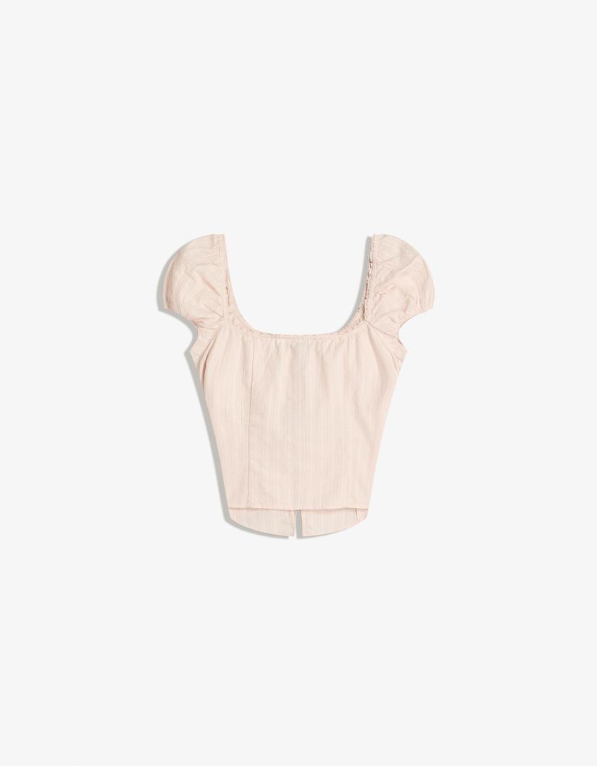 Blusa a maniche corte con struttura e lacci-Rosa-4