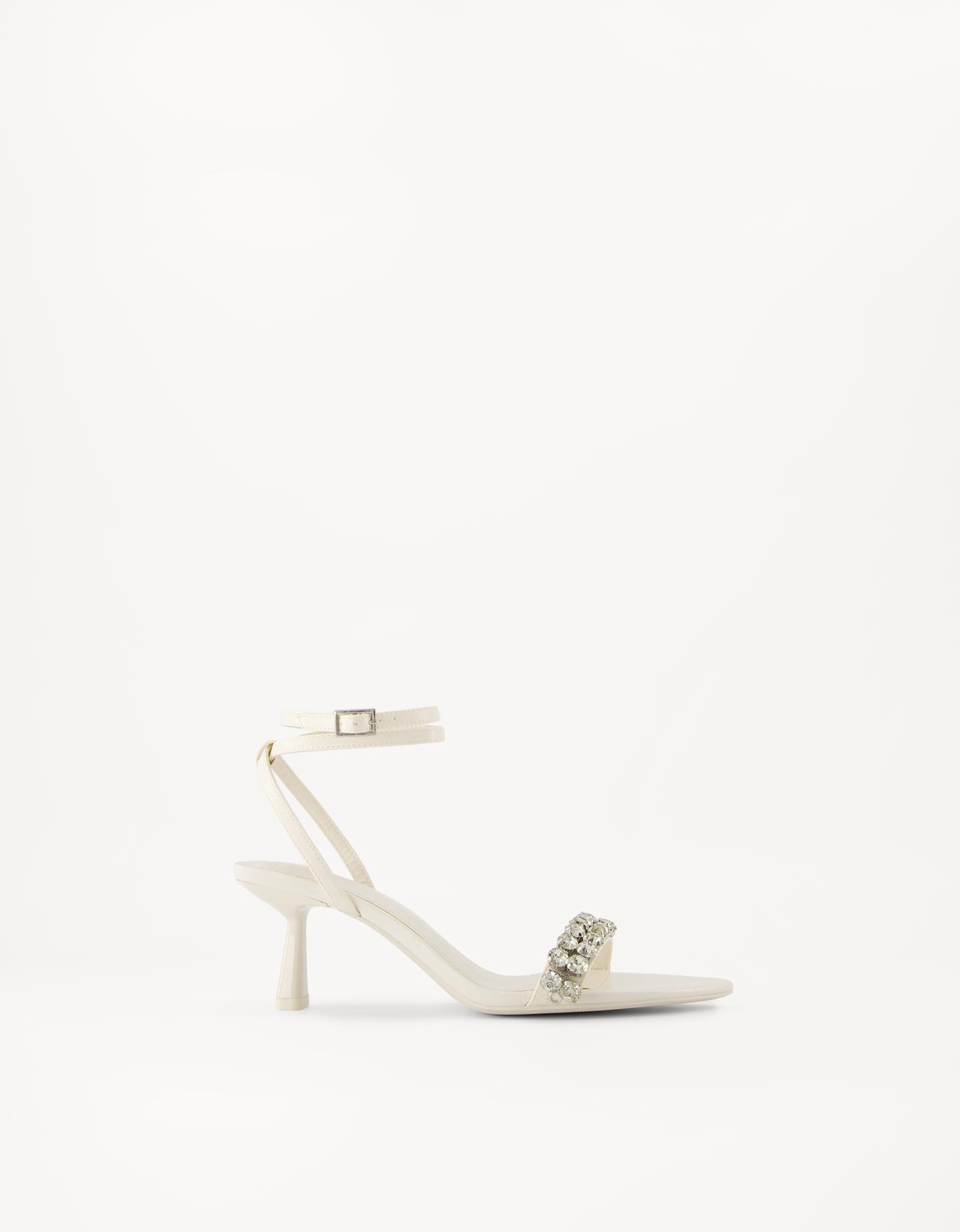 Bershka Sandalia Tacón Detalle Joya Mujer 38 Blanco