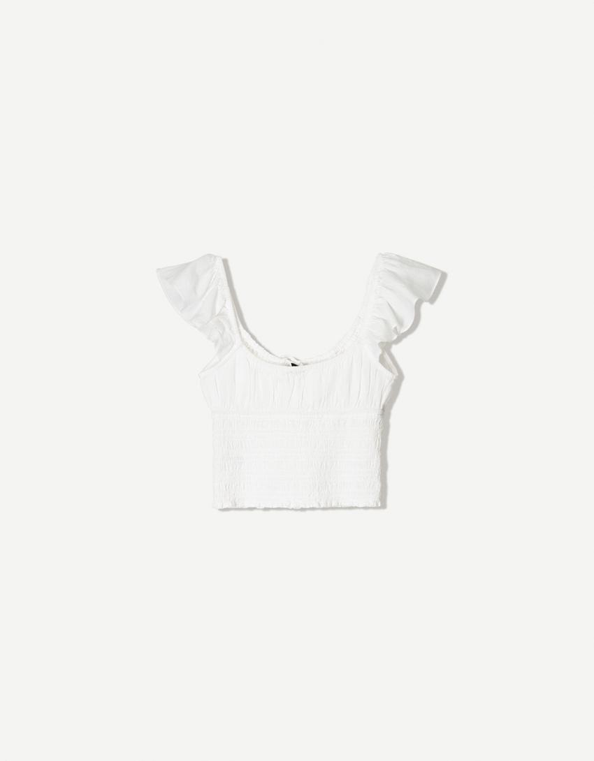 Top rustique froncé-Blanc
