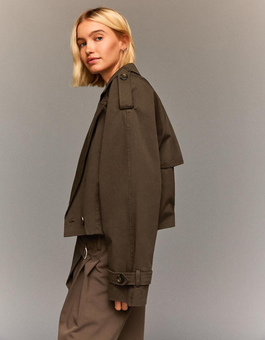 Kurze Trenchcoat-Jacke-Braun