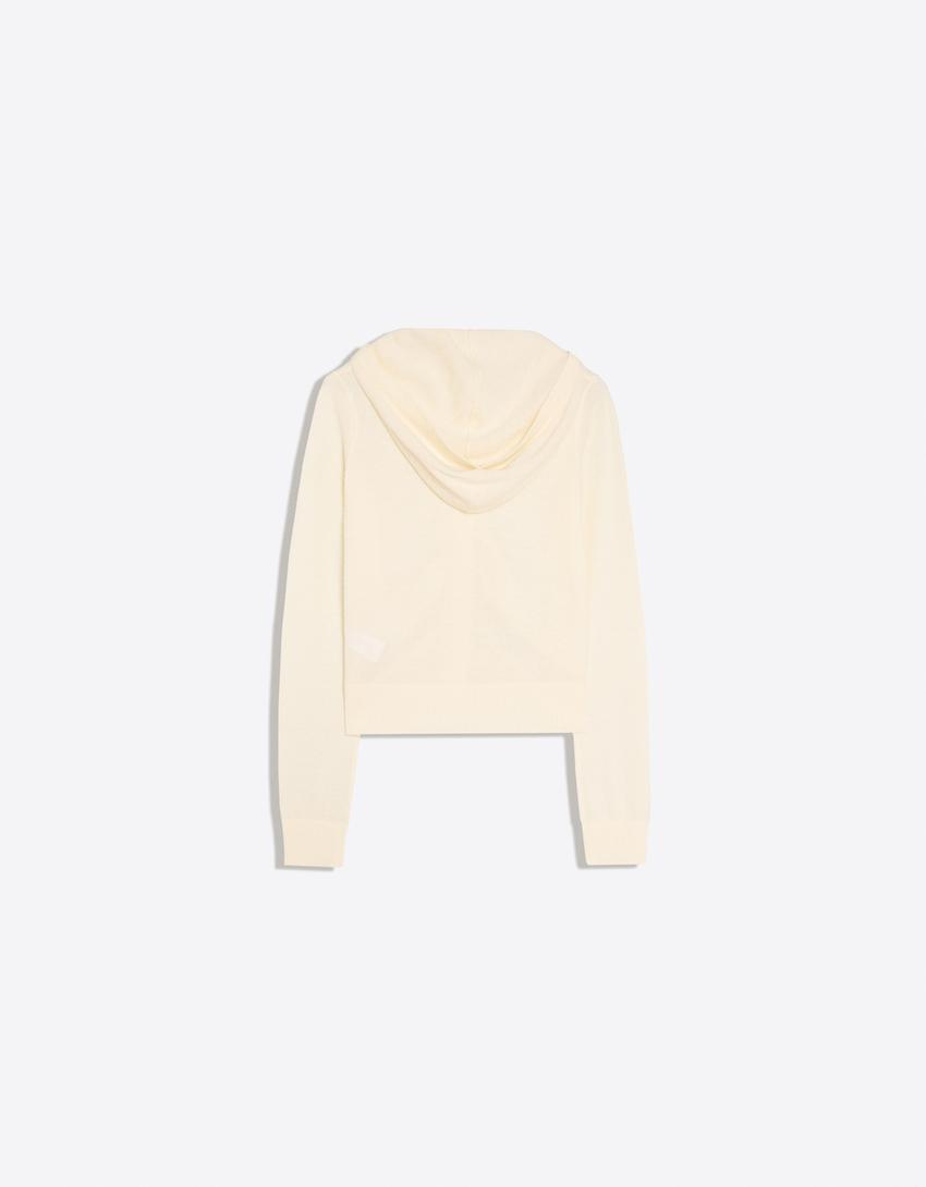 Dünner Cardigan mit Kapuze-Rohweiß