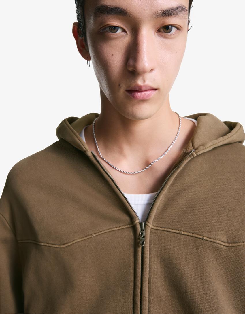 Boxy Cropped-Sweatshirt mit Reißverschluss-Braun-2