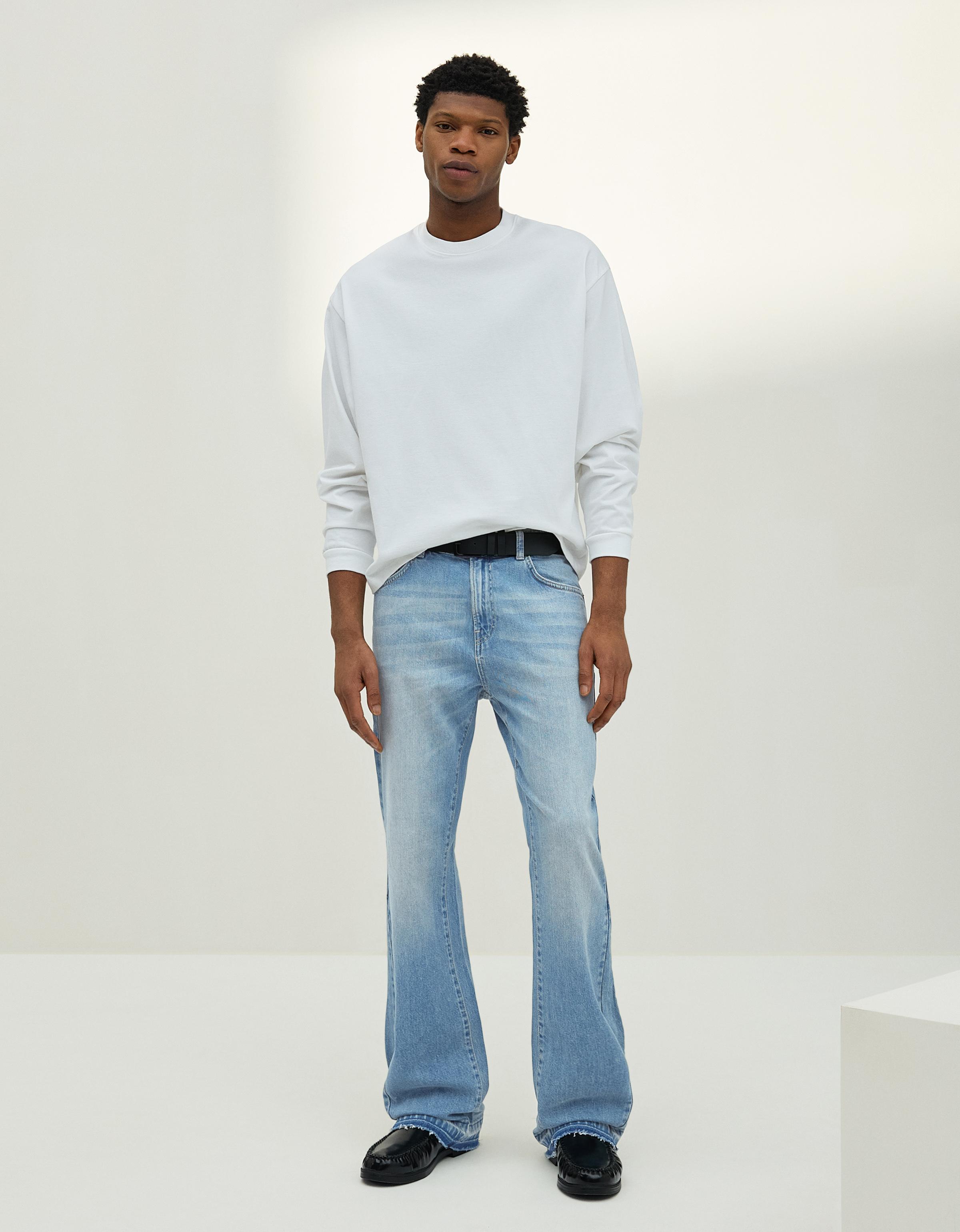 Bershka Schlaghose Comfort Herren 42 Ausgewaschenes Blau