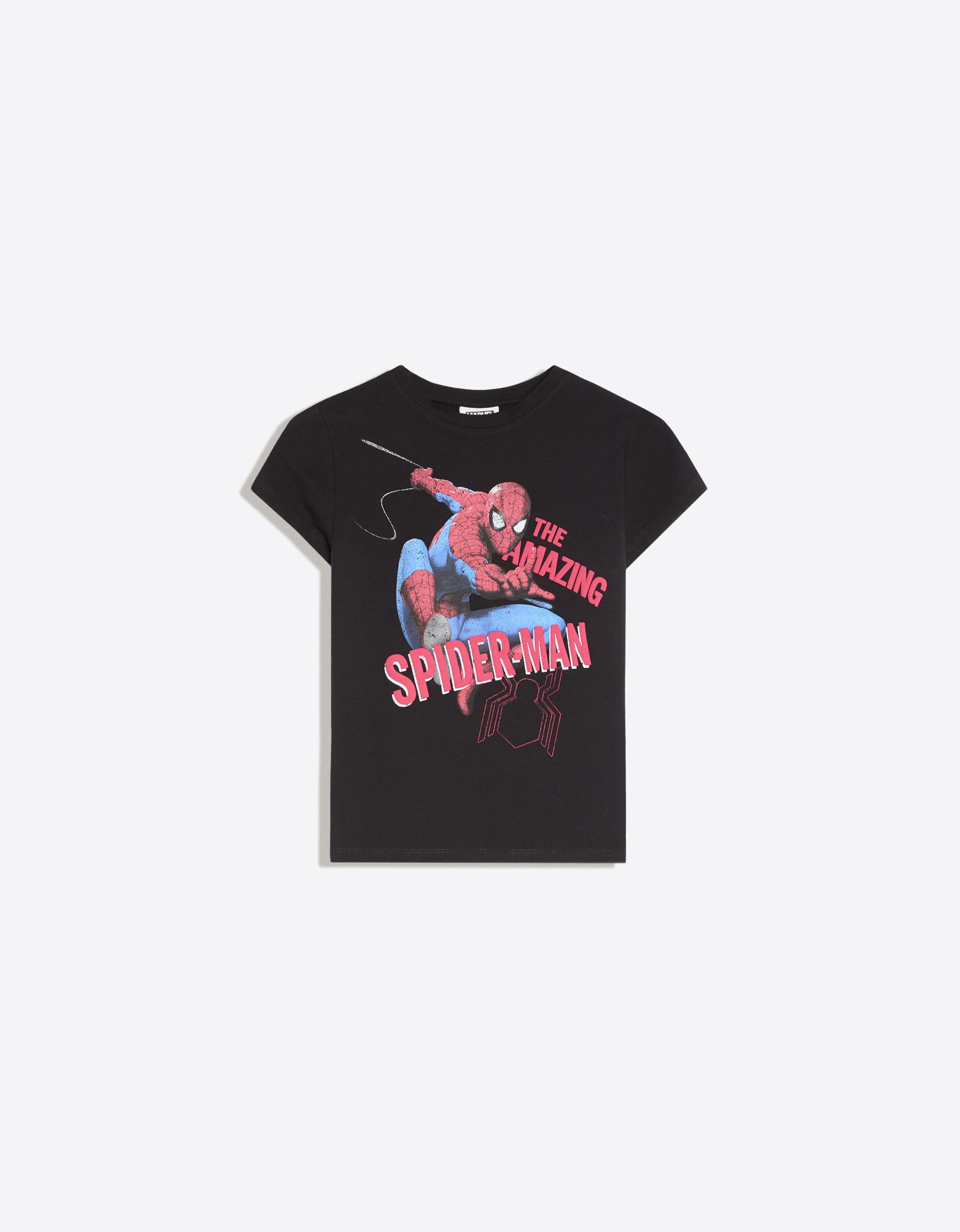 Bershka Koszulka Z Krótkim Rękawem, Nadruk Spider-Man Kobieta Czarny
