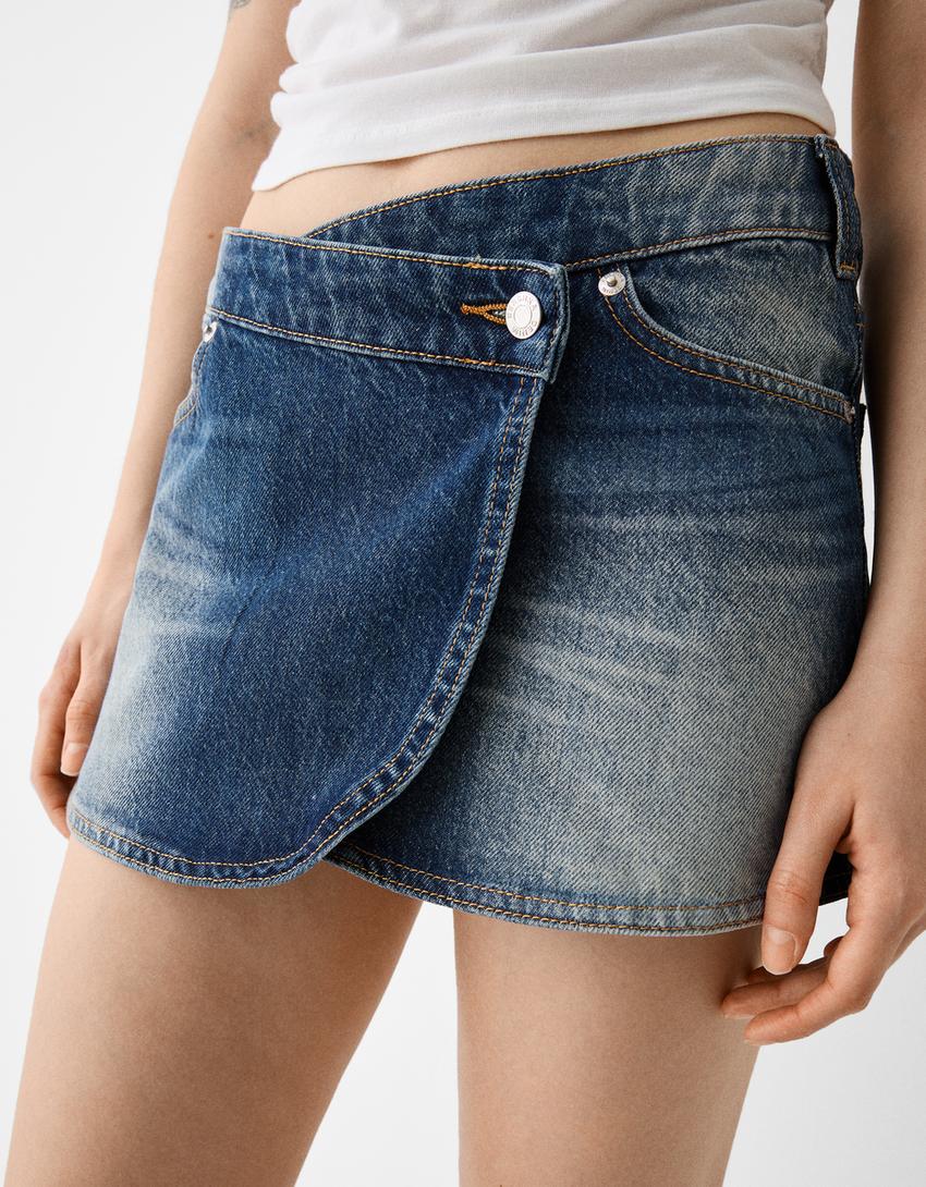 Jupe culotte en denim-Bleu-3