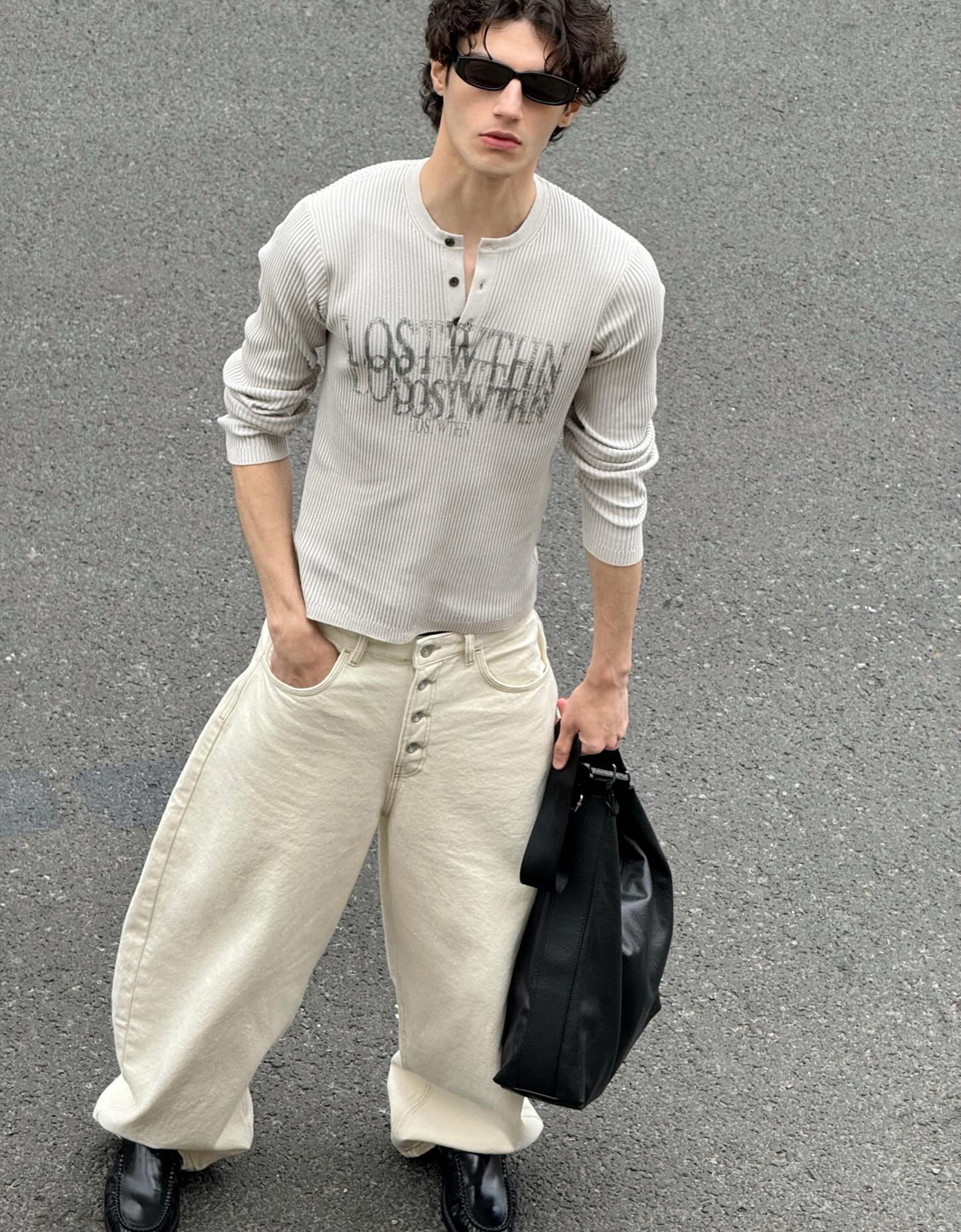 Pull À Col Tunisien Imprimé M Gris