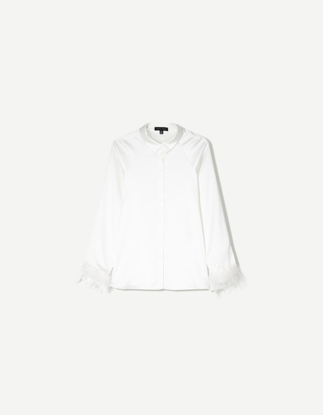 Satin shirt with feathers