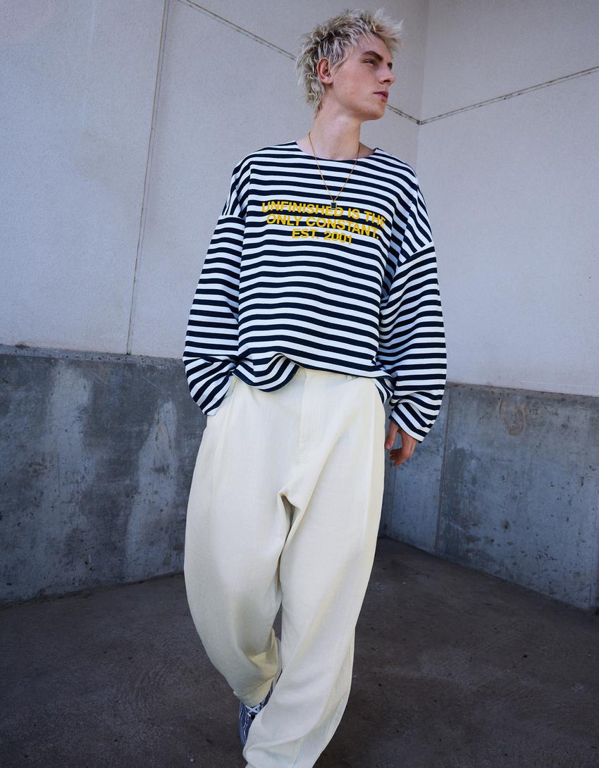 Super baggy trousers with linen-Off white