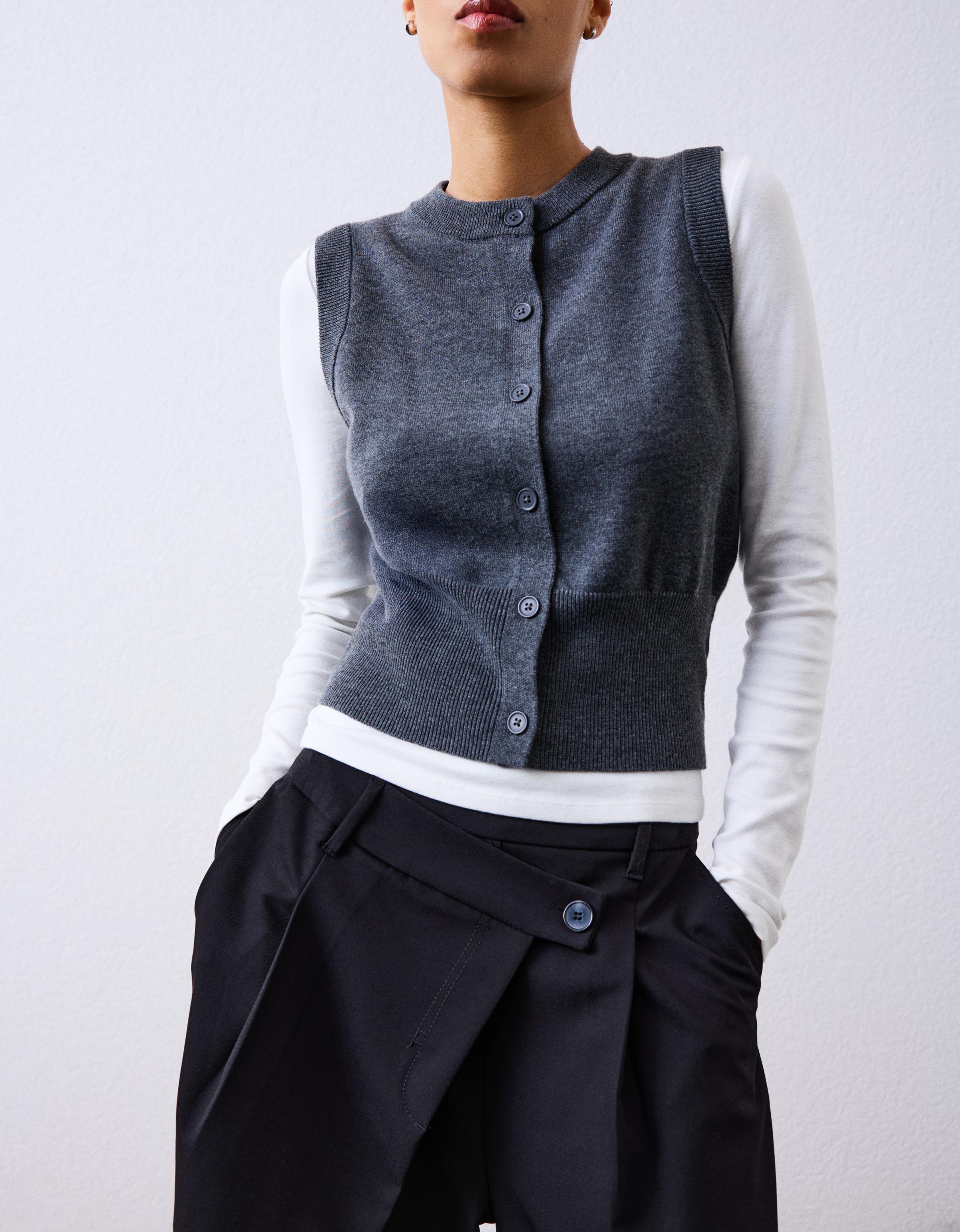 Bershka Strickweste Mit Knöpfen Damen M Grau