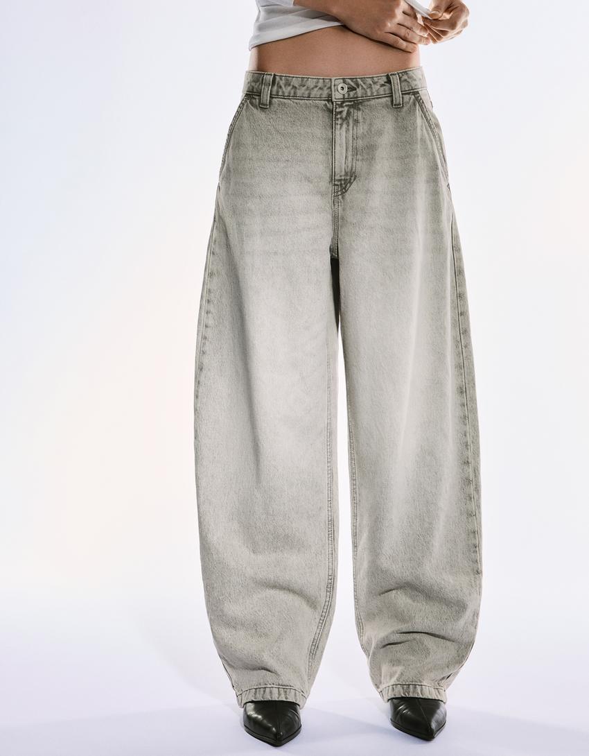Balloon fit baggy jeans-Grey-2