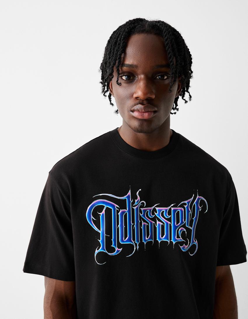 T-shirt manches courtes oversize imprimé-Noir-2