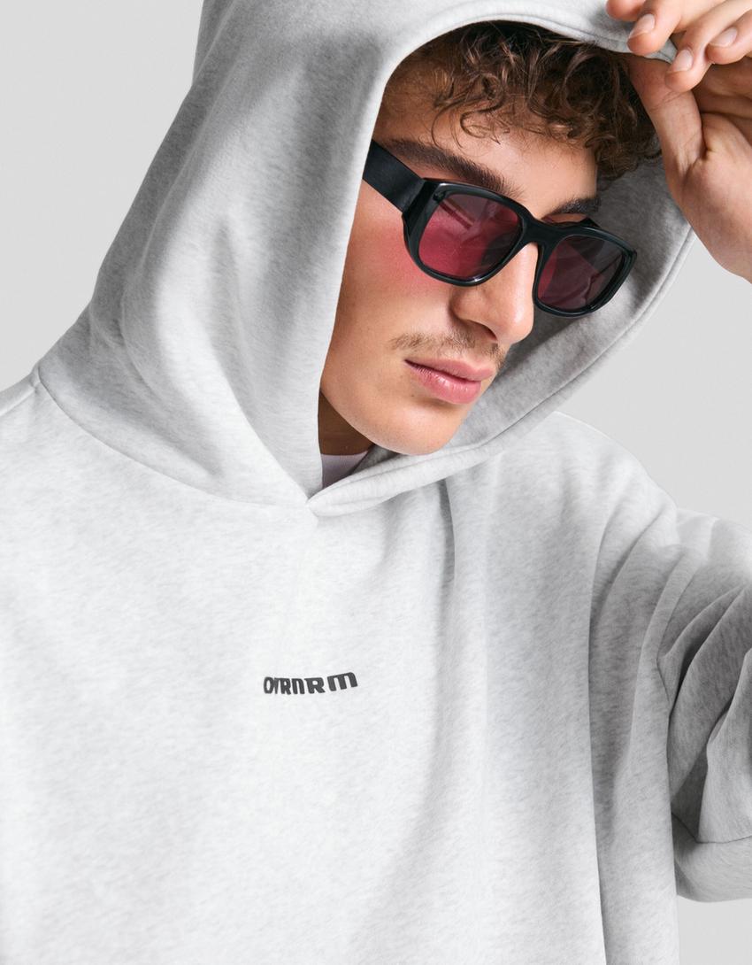 Printed boxy fit hoodie-Grey