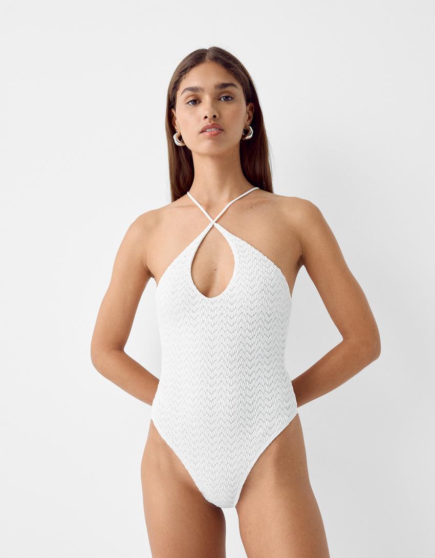 Body col en V texture-Blanc cassé-4