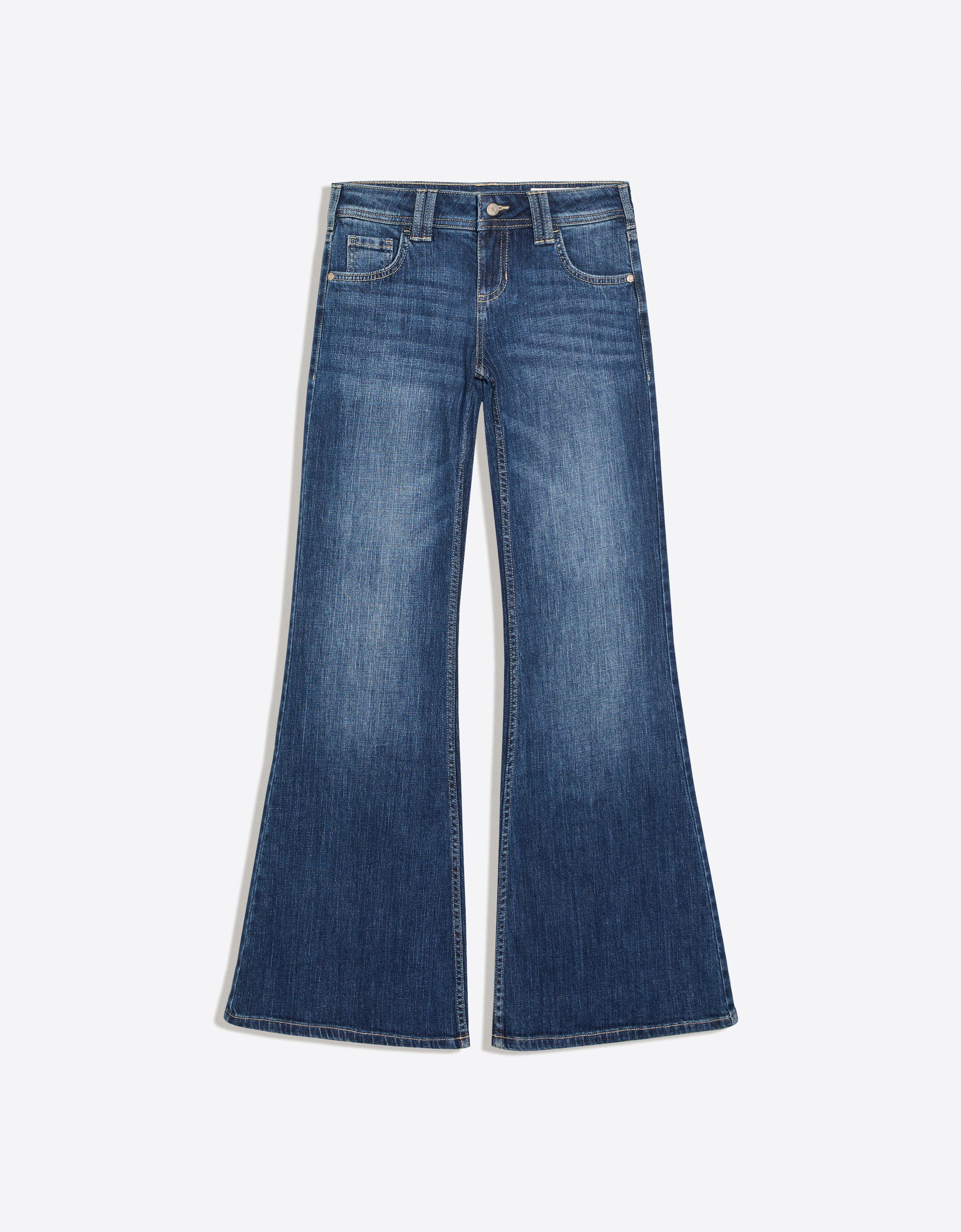 Embroidered low-rise flared jeans — Blue