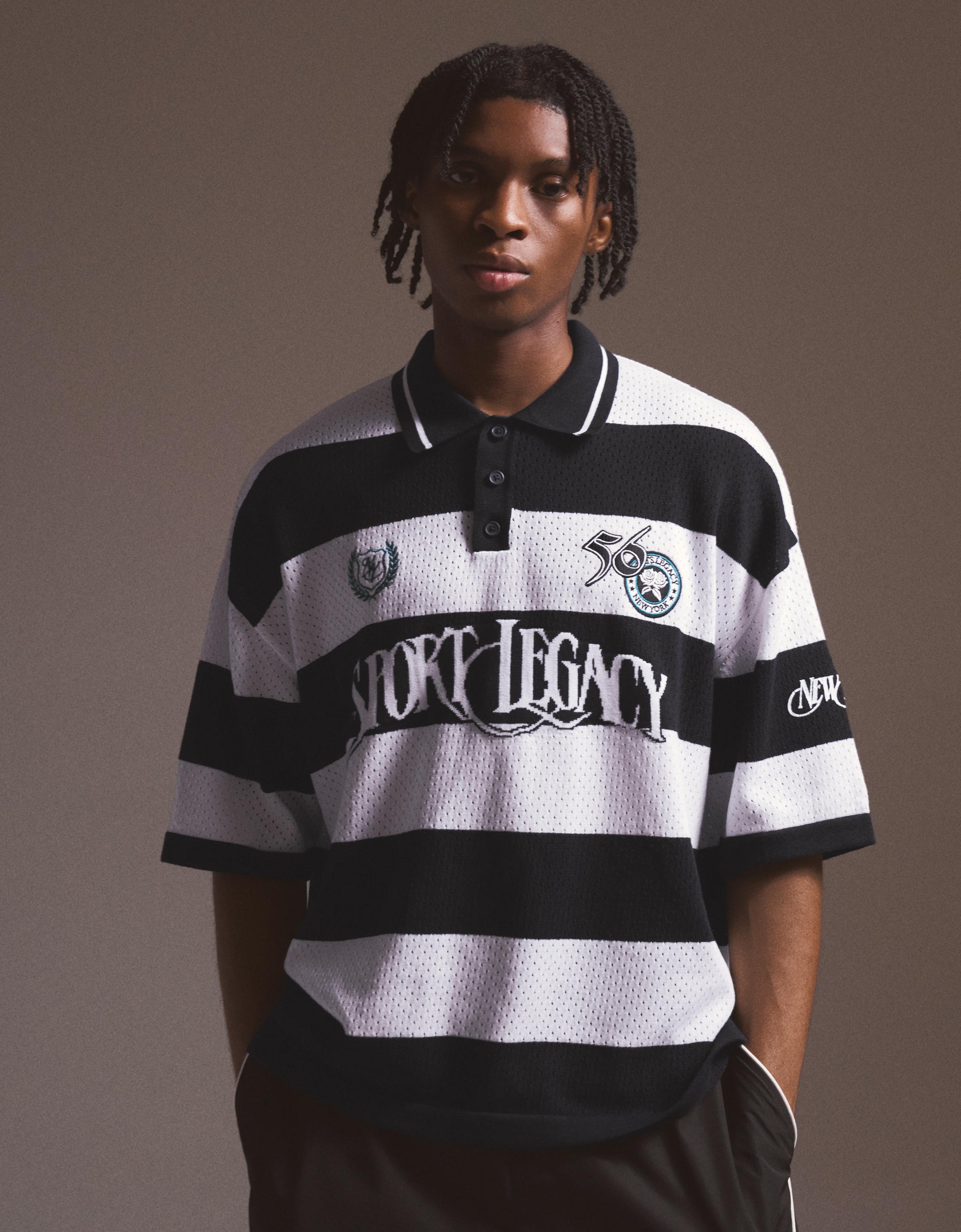 Bershka Polo Manga Corta Mesh Hombre L Blanco / Negro