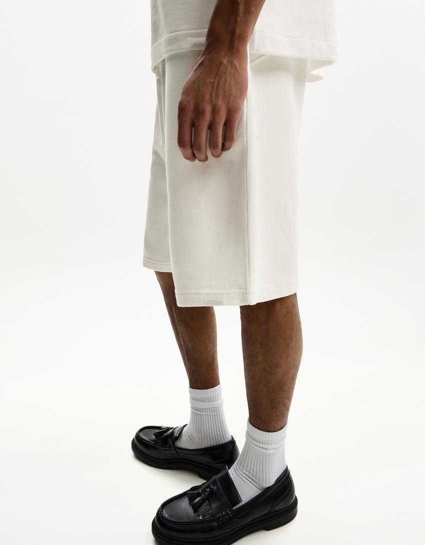 Plush bermuda shorts-White