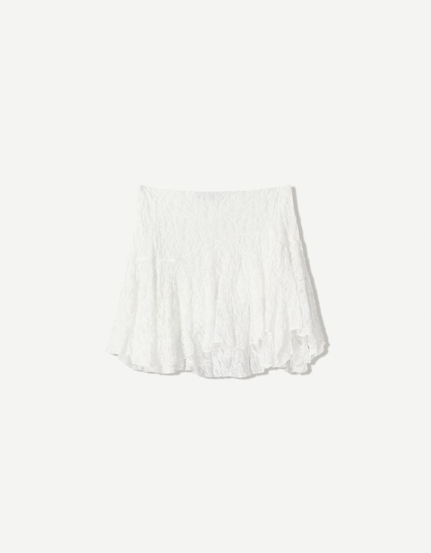 Minijupe volants dentelle-Blanc cassé-4