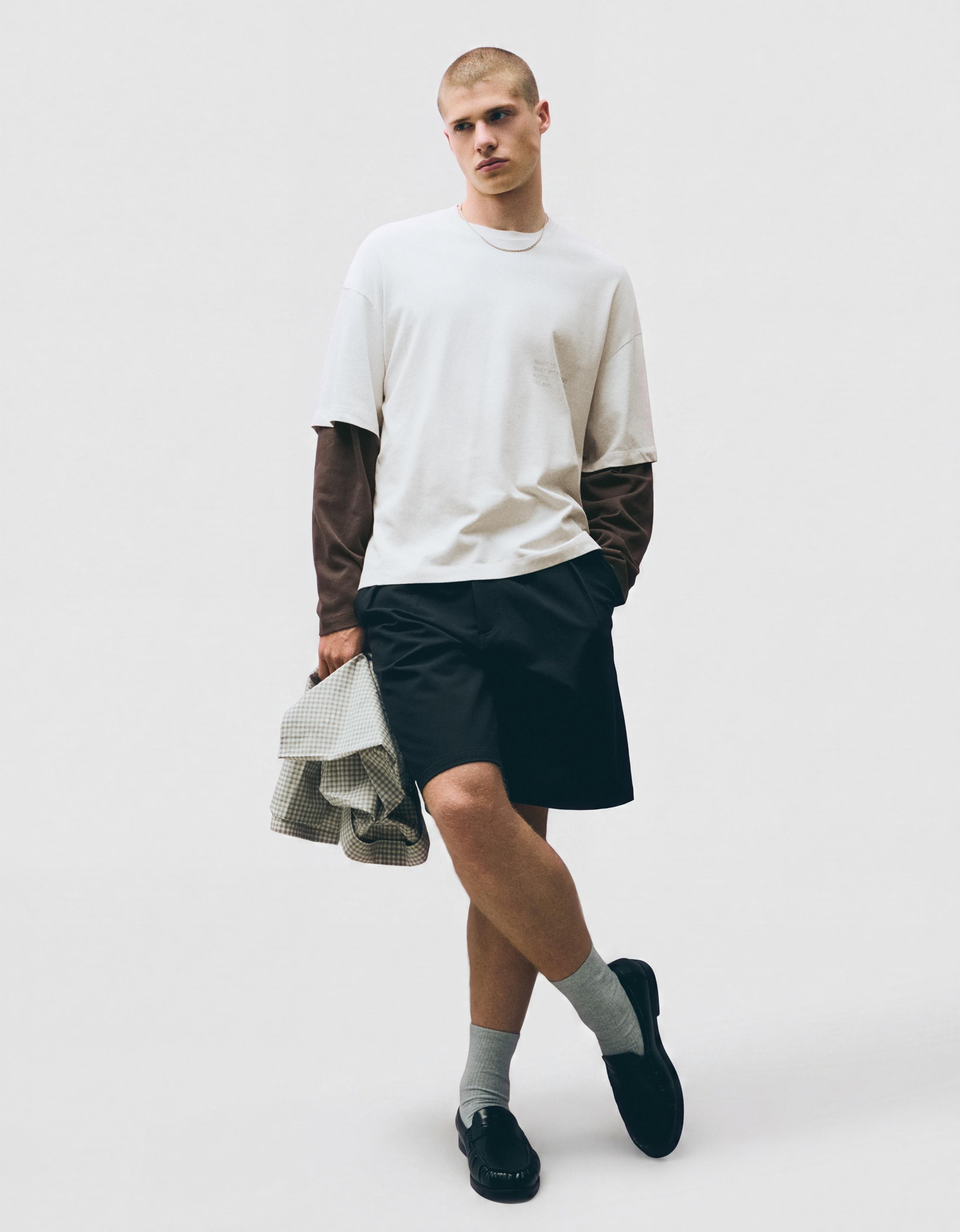 Contrast double-sleeve T-shirt — Grey