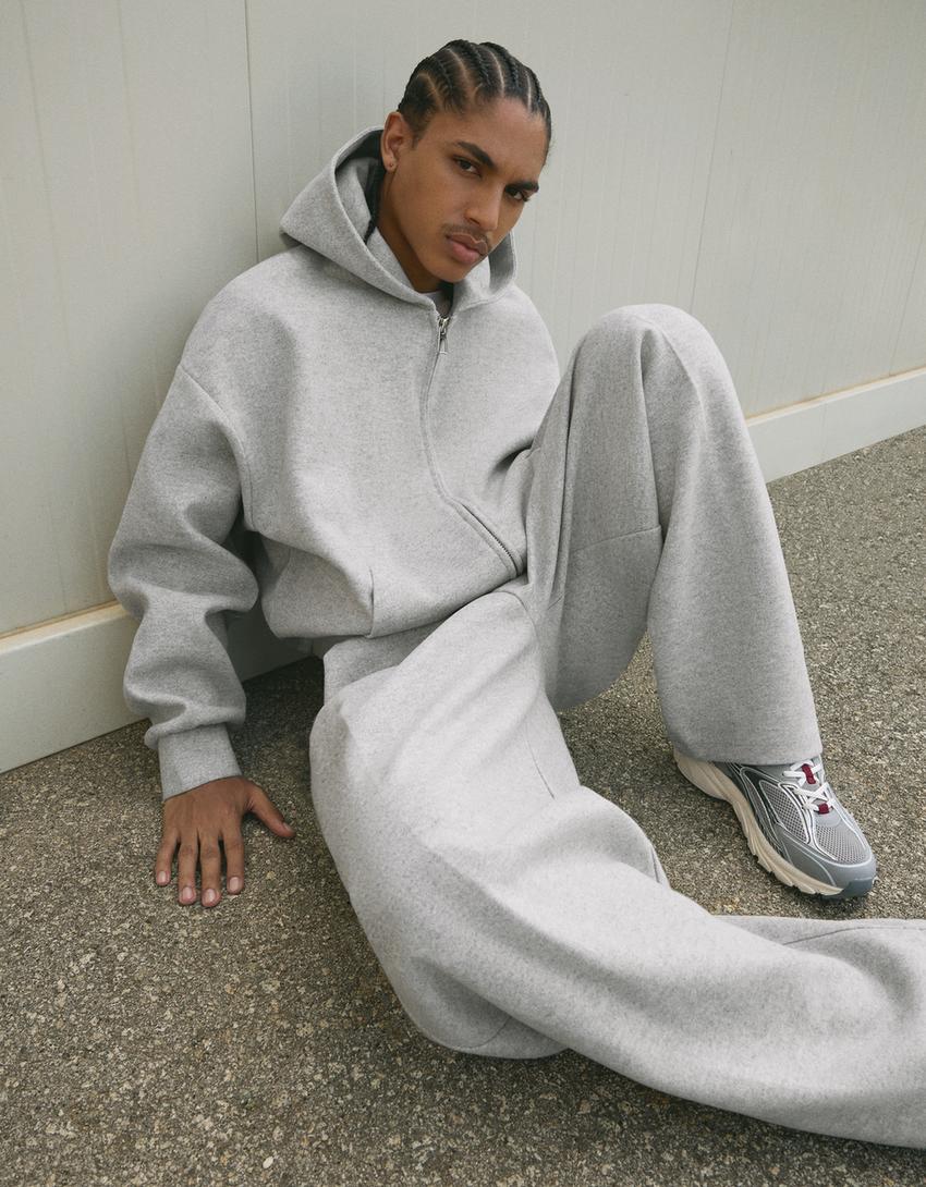 Sudadera cremallera paño-Gris