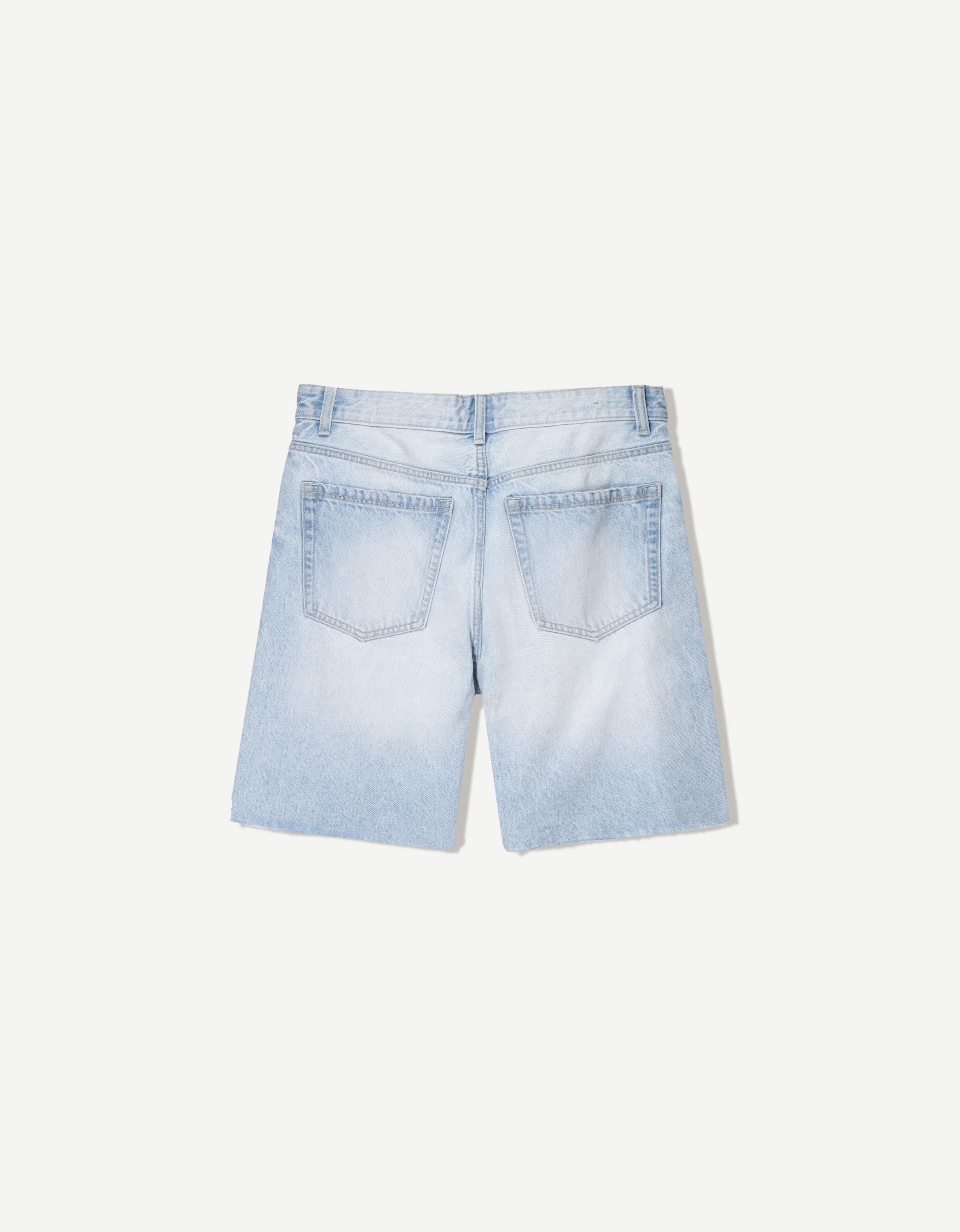 【DEARMINE】Blanc Two Tuck Bermuda Denim Ripped denim Bermuda shorts - Shorts - Men | Bershka