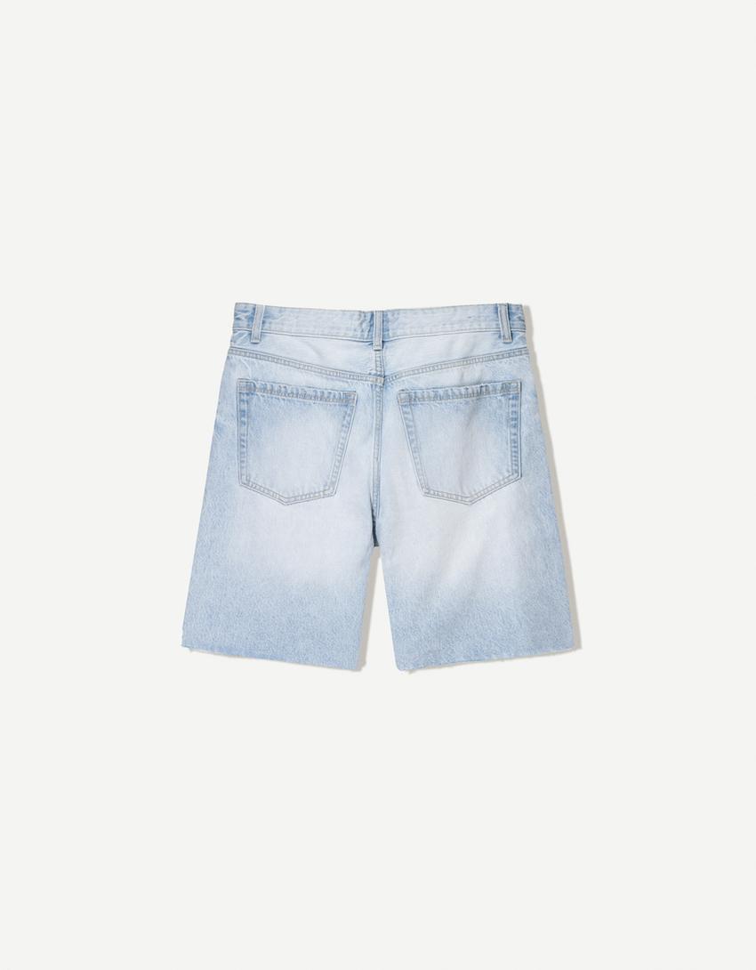 Ripped denim Bermuda shorts-Light blue