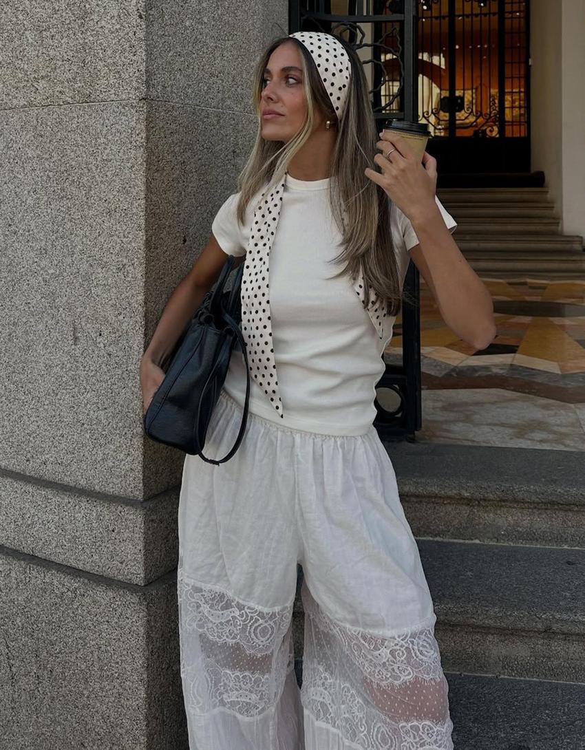 Lace sarouel trousers-White